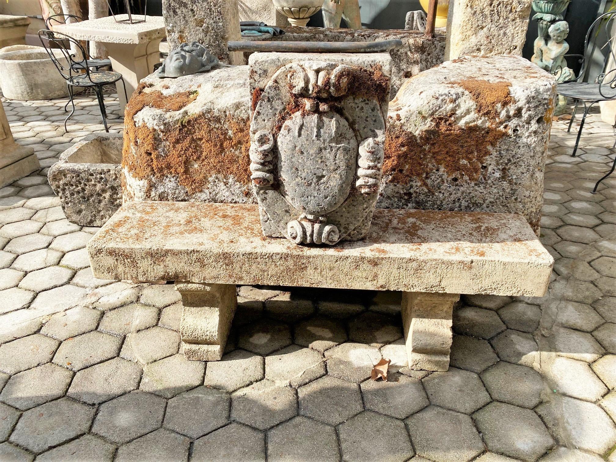 Hand Carved Stone Rustic Park Garden Bench Seat Antique Indoor Outdoor LA CA 2