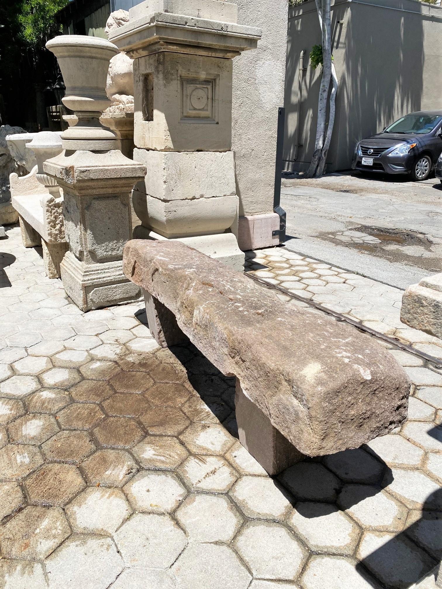 Hand Carved Stone Rustic park Garden Farm Bench Seat Antique Indoor Outdoor Weho In Good Condition In West Hollywood, CA