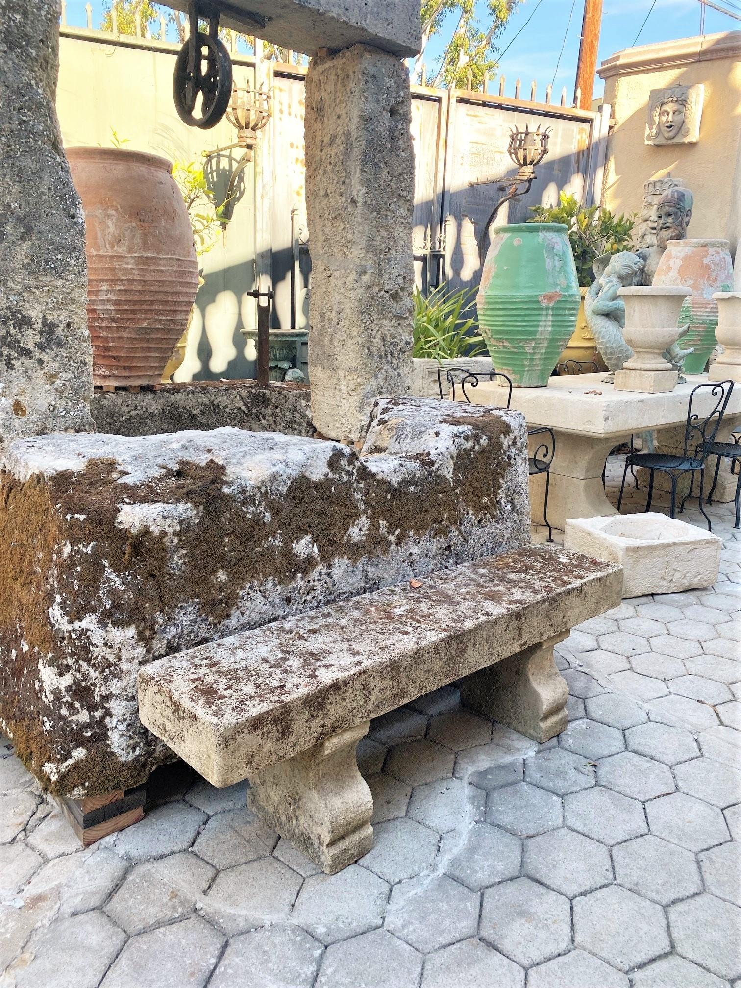 Hand Carved Stone Rustic Park Garden Bench Seat Antique Indoor Outdoor LA CA 4