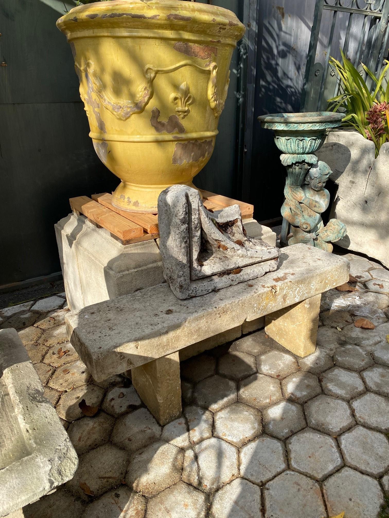 Hand Carved Stone Rustic park Garden Bench Seat antique indoor outdoor LA CA 2