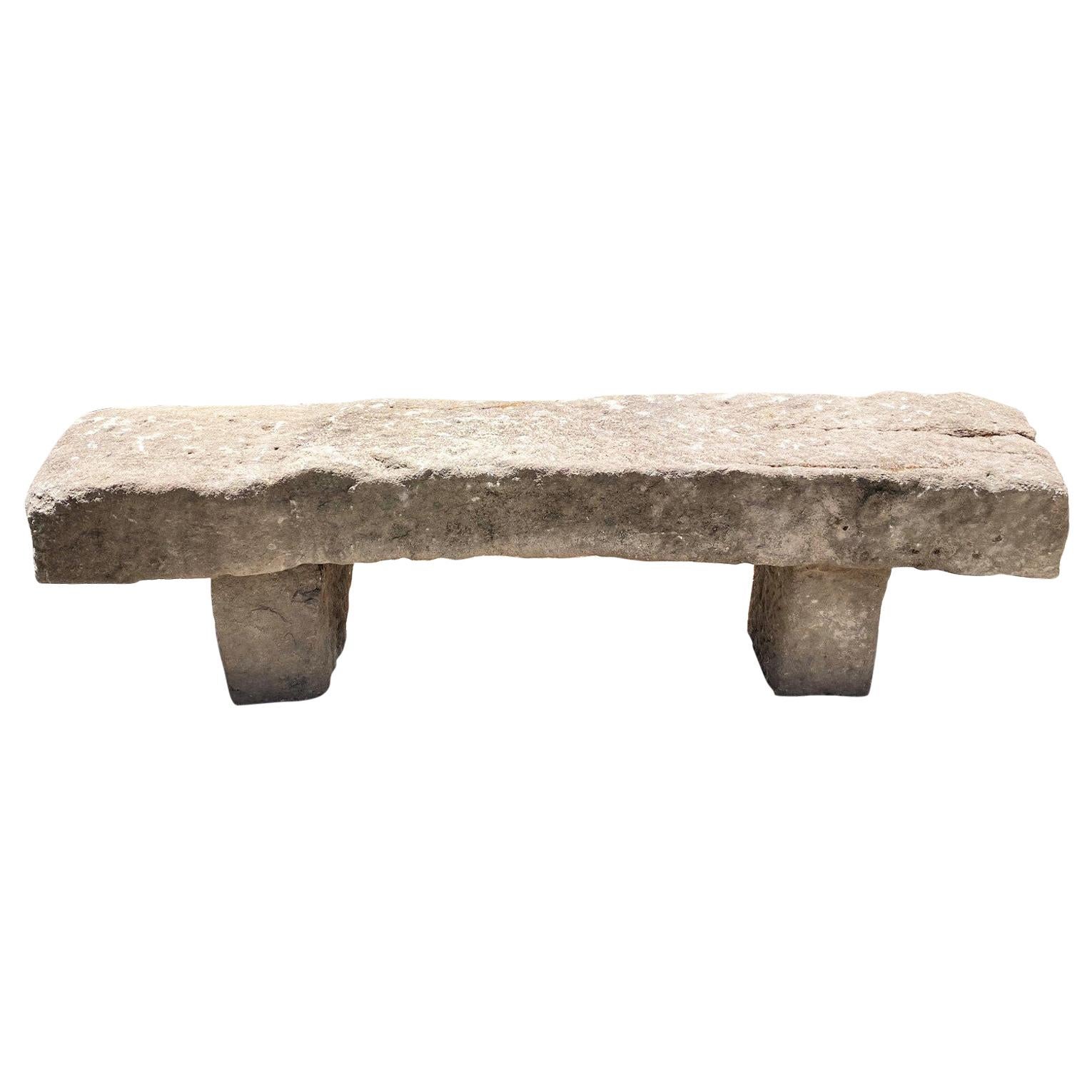 Hand Carved Stone Rustic park Garden Farm Bench Seat Antique Indoor Outdoor Weho