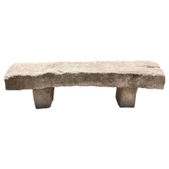 Hand Carved Stone Rustic park Garden Farm Bench Seat Antique Indoor Outdoor Weho