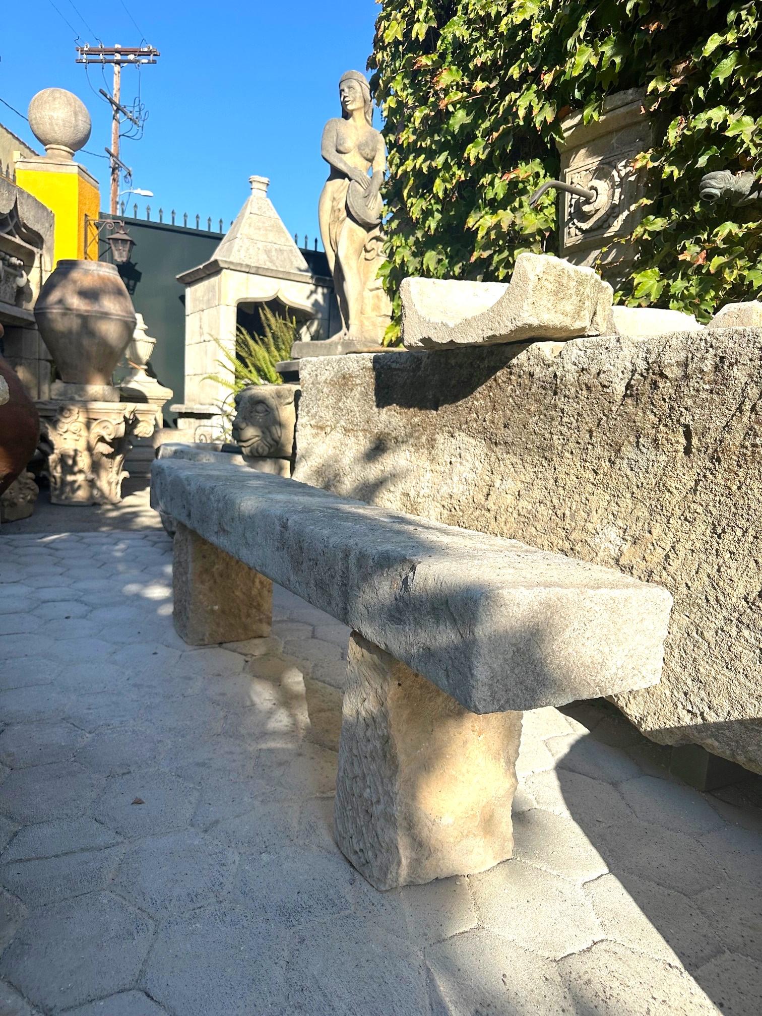 Hand Carved Stone Rustic Park Garden Bench Seat Antique Indoor Outdoor Landscape 5