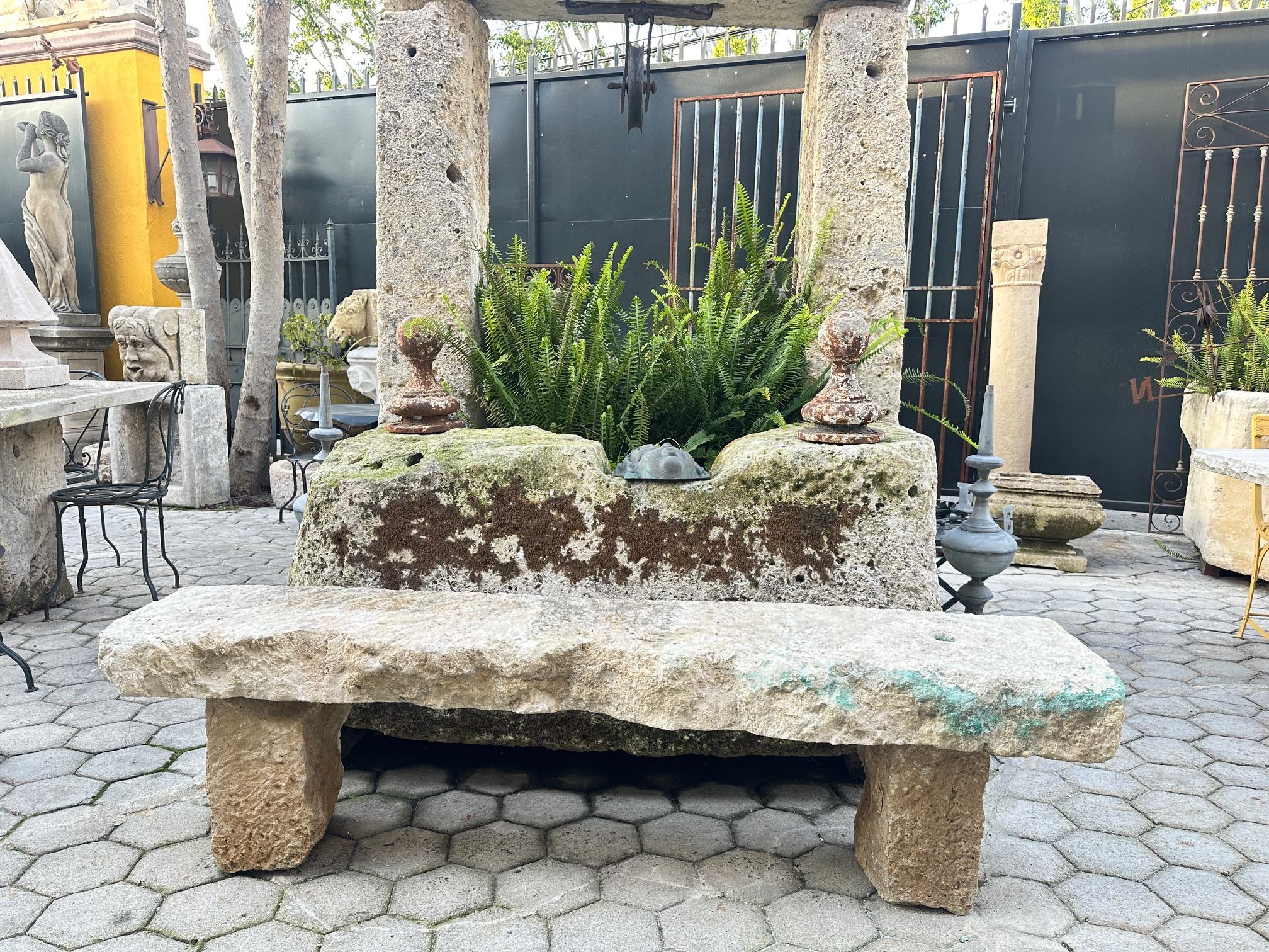 Hand Carved Stone Rustic Park Garden Bench Seat Antique Indoor Outdoor Landscape 6