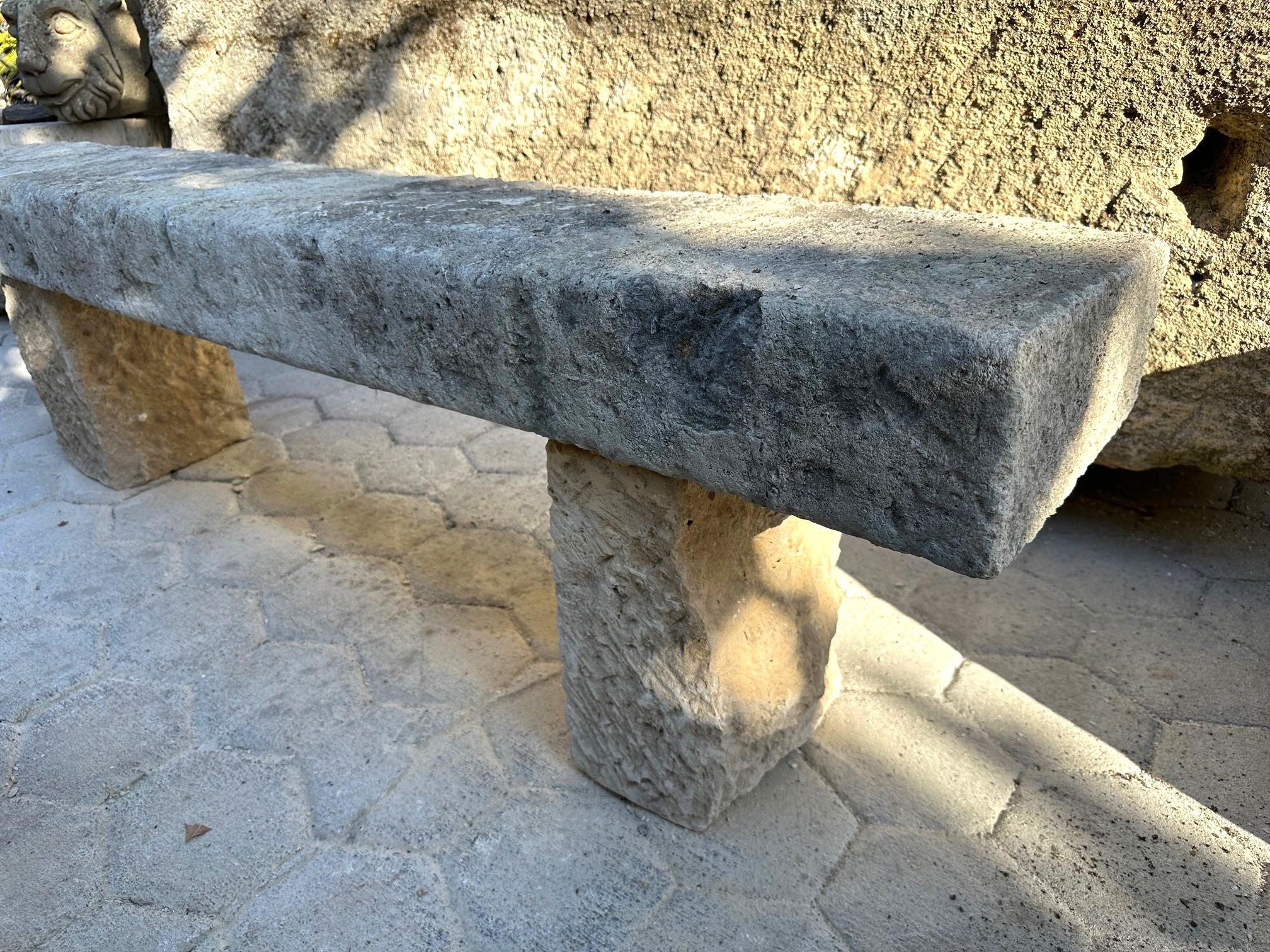 Hand Carved Stone Rustic Park Garden Bench Seat Antique Indoor Outdoor Landscape 7