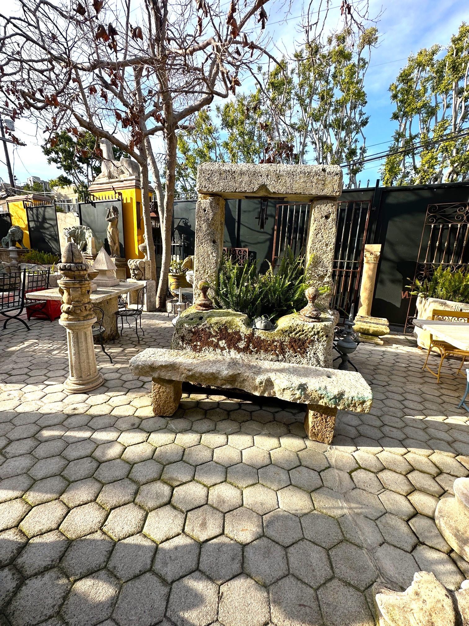 Hand Carved Stone Rustic Park Garden Bench Seat Antique Indoor Outdoor Landscape 7