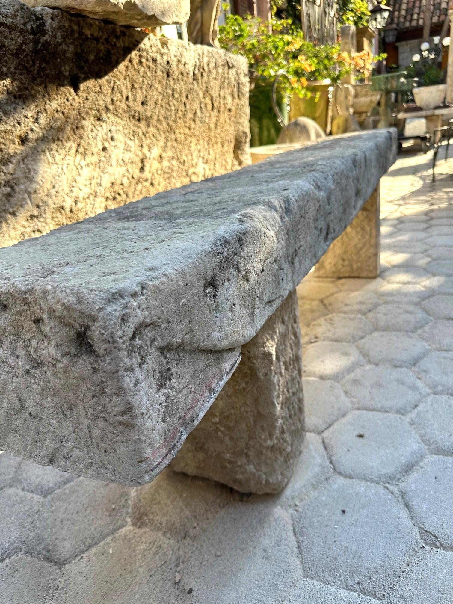 Hand Carved Stone Rustic Park Garden Bench Seat Antique Indoor Outdoor Landscape 8