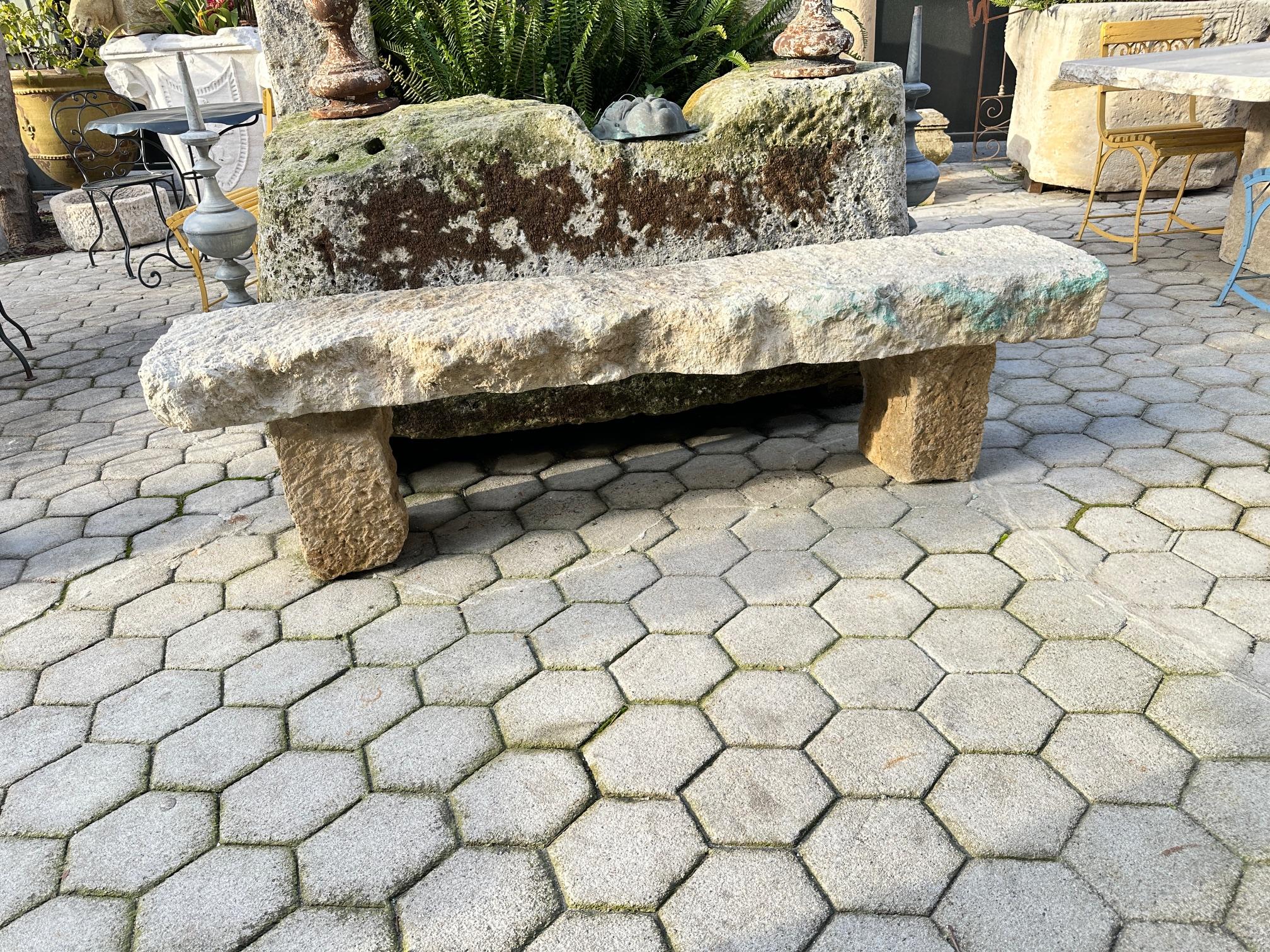 Hand Carved Stone Rustic Park Garden Bench Seat Antique Indoor Outdoor Landscape 8