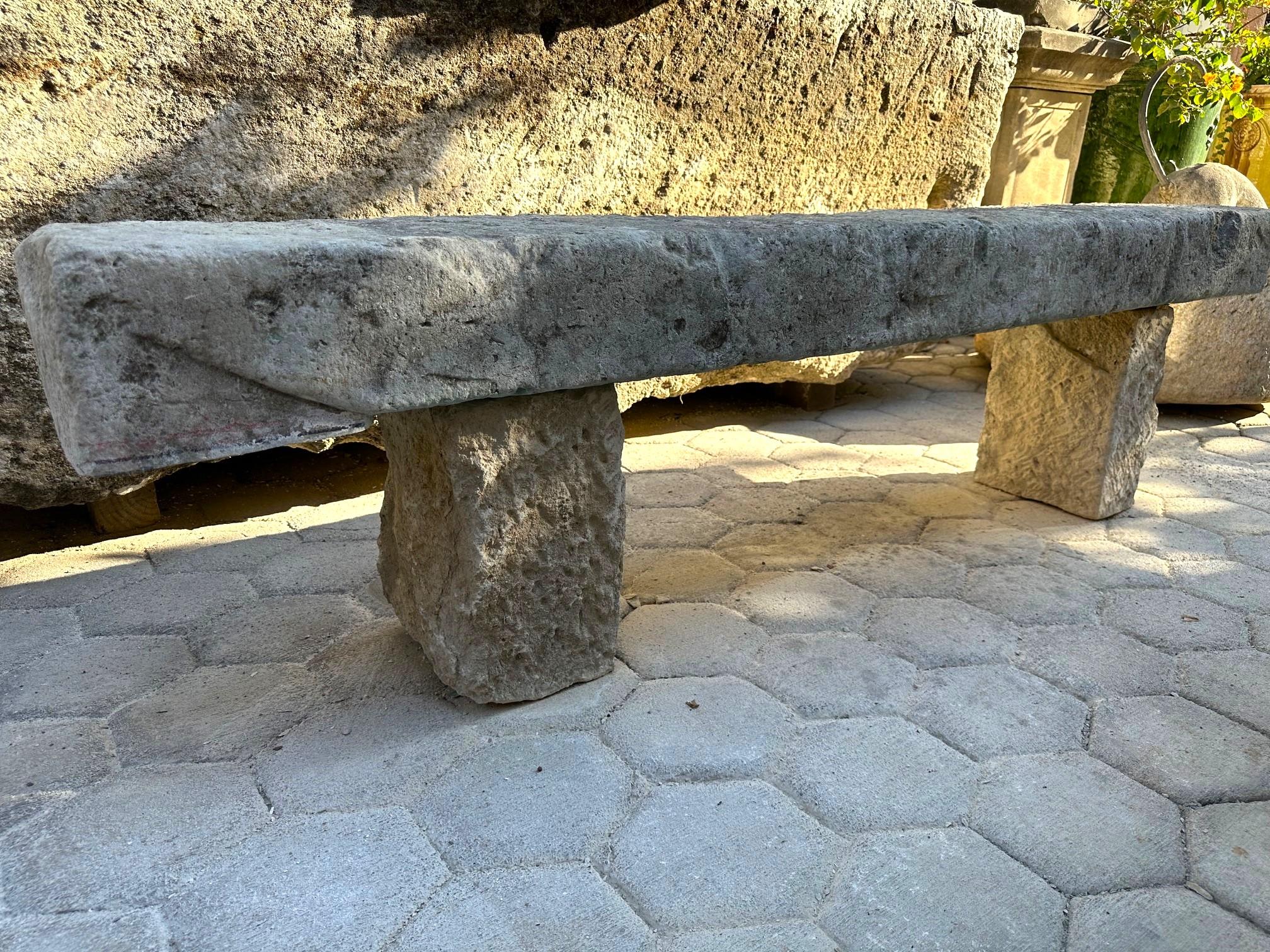 Hand Carved Stone Rustic Park Garden Bench Seat Antique Indoor Outdoor Landscape 9