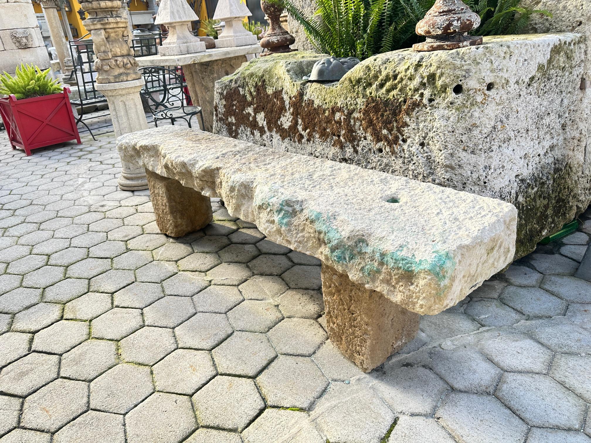 Hand Carved Stone Rustic Park Garden Bench Seat Antique Indoor Outdoor Landscape 9