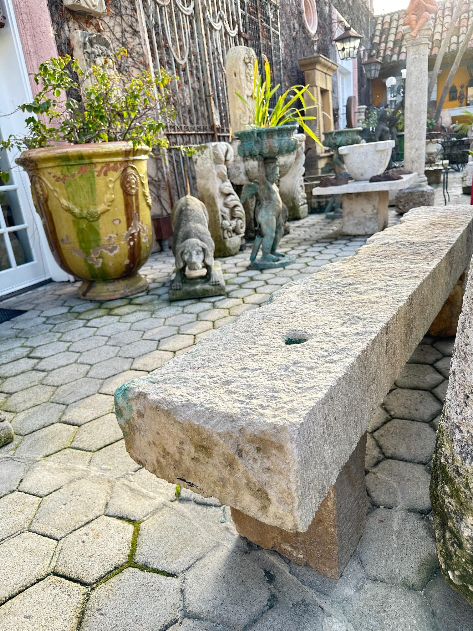Hand Carved Stone Rustic Park Garden Bench Seat Antique Indoor Outdoor Landscape 10