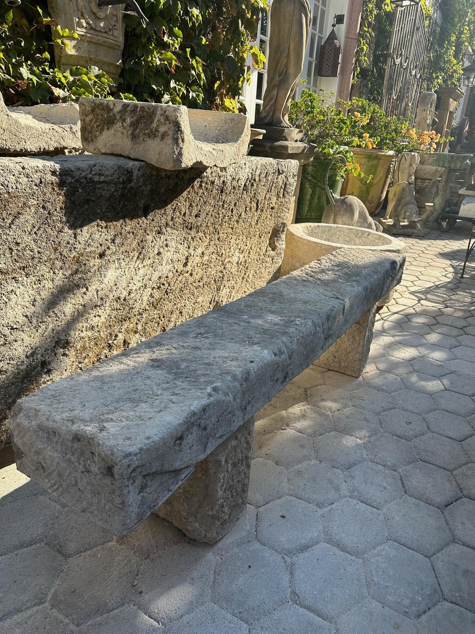 Hand Carved Stone Rustic Park Garden Bench Seat Antique Indoor Outdoor Landscape 11