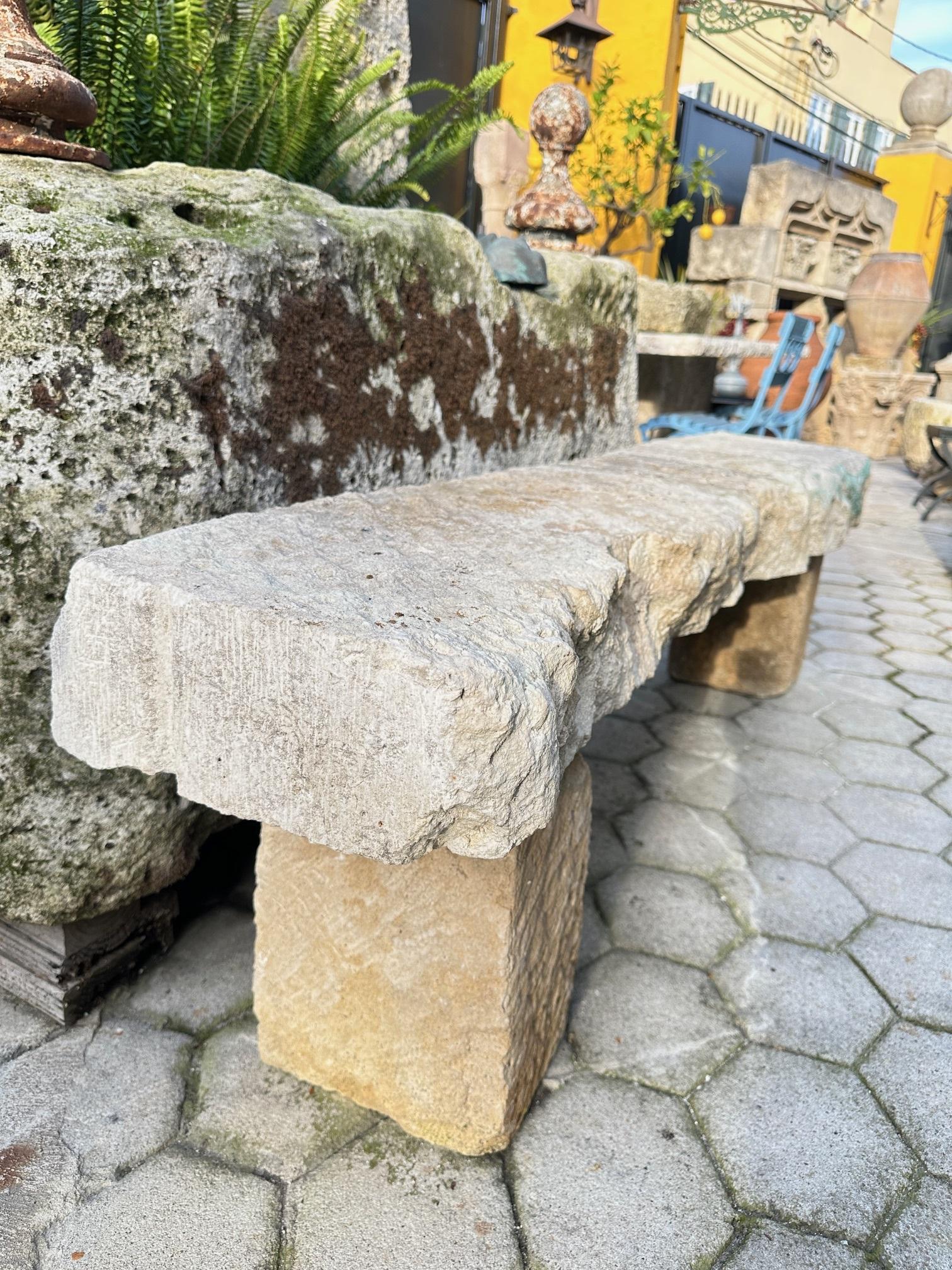 Hand Carved Stone Rustic Park Garden Bench Seat Antique Indoor Outdoor Landscape 12