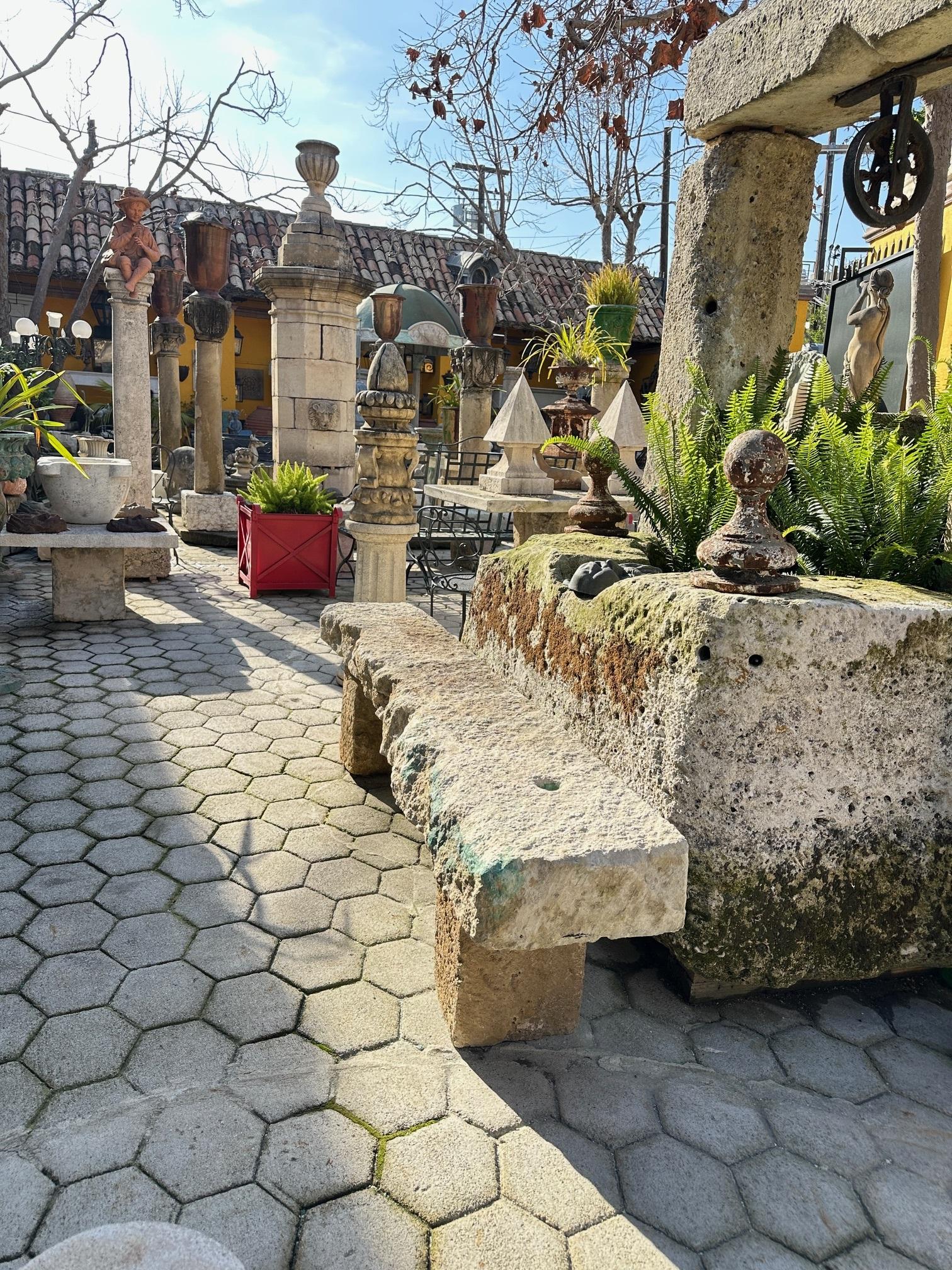 Hand Carved Stone Rustic Park Garden Bench Seat Antique Indoor Outdoor Landscape 14