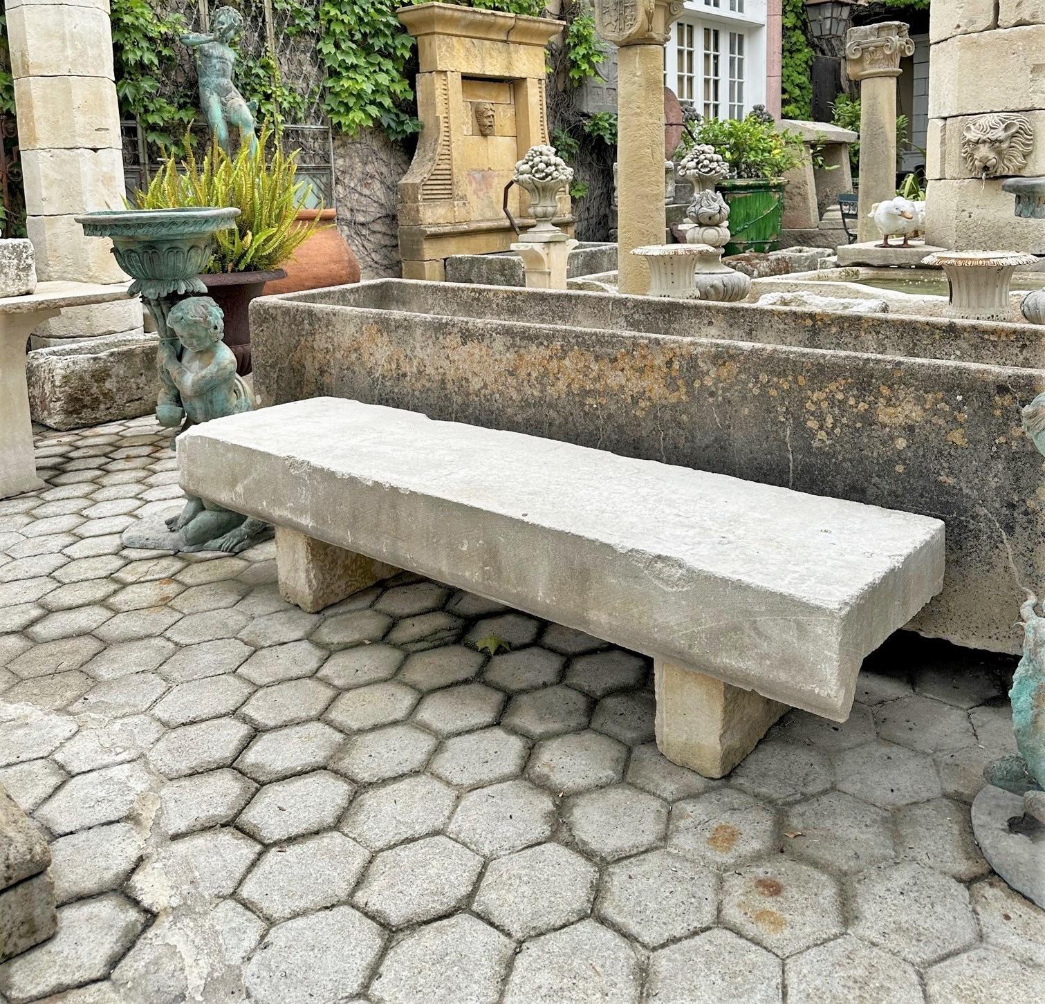 Hand Carved Stone Rustic Park Garden Bench Seat Antique Indoor Outdoor Landscape . imposing and Very long late 19th / 20th century carved elements garden Stone bench. This rustic beauty is a great seating bench due to the unusual width and length.