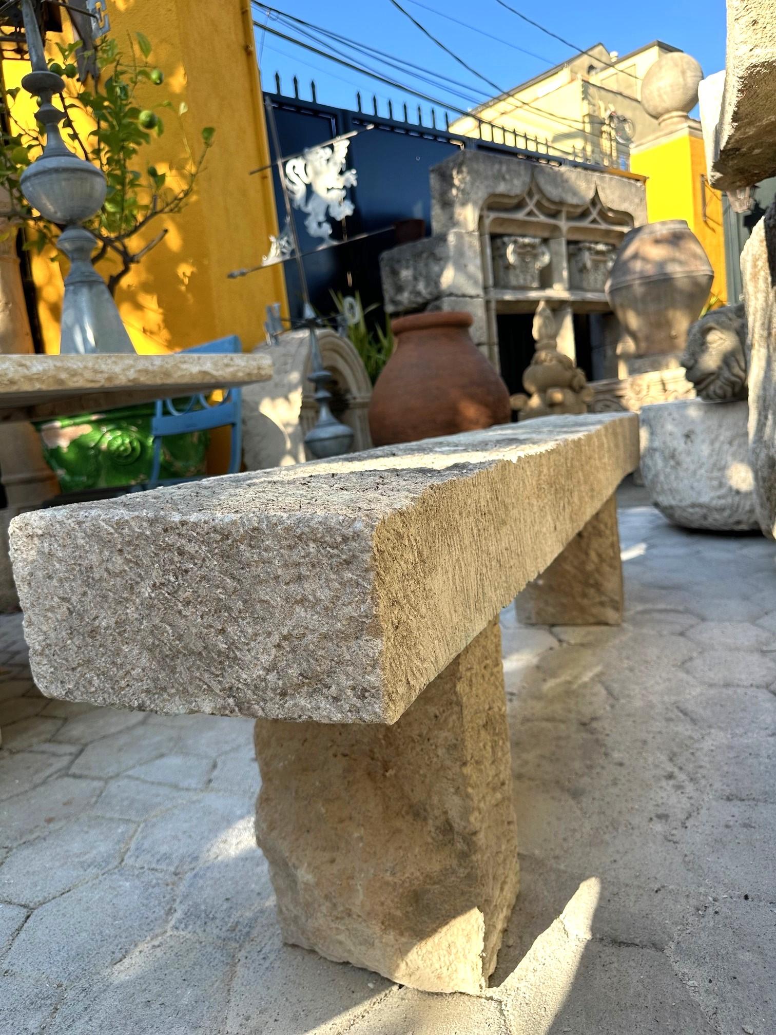 French Hand Carved Stone Rustic Park Garden Bench Seat Antique Indoor Outdoor Landscape