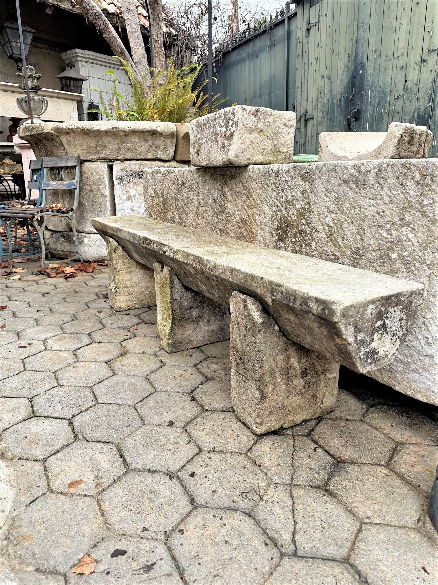 Hand Carved Stone Rustic Park Garden Bench Seat Antique Indoor Outdoor Landscape In Good Condition In West Hollywood, CA