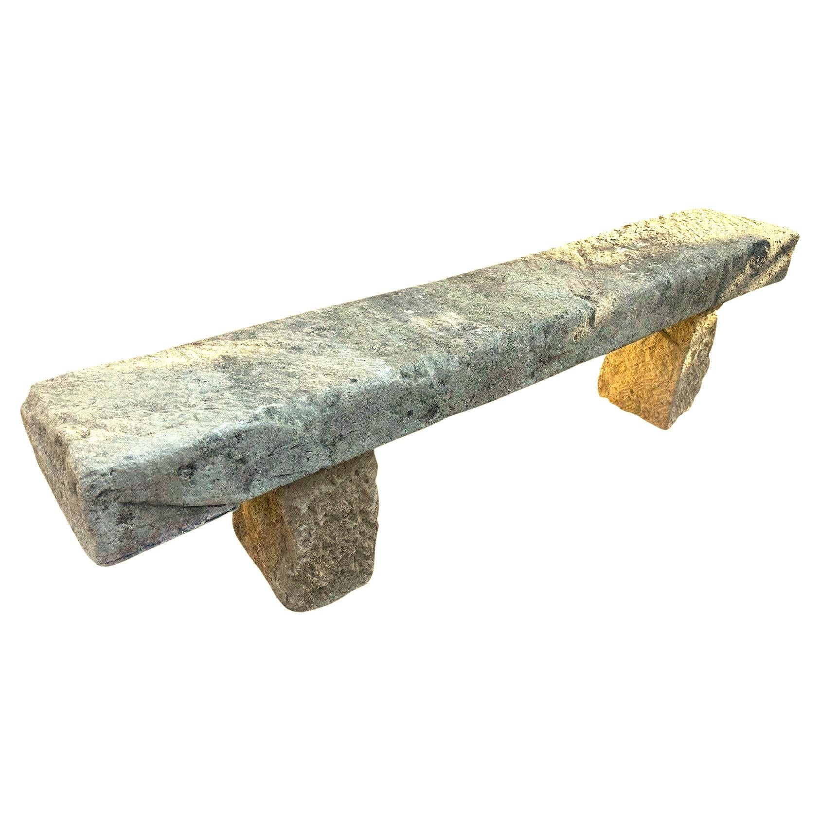 Hand Carved Stone Rustic Park Garden Bench Seat Antique Indoor Outdoor Landscape In Good Condition In West Hollywood, CA