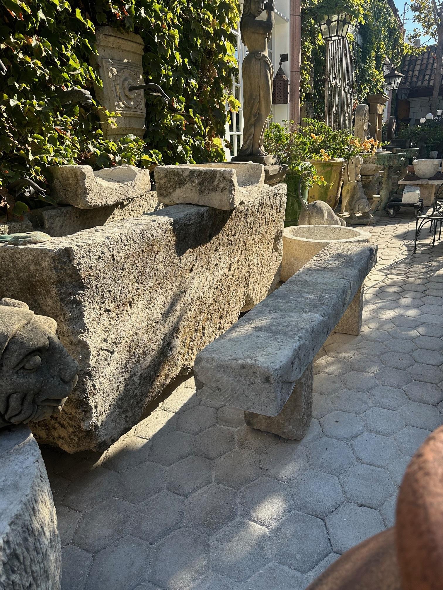 18th Century and Earlier Hand Carved Stone Rustic Park Garden Bench Seat Antique Indoor Outdoor Landscape