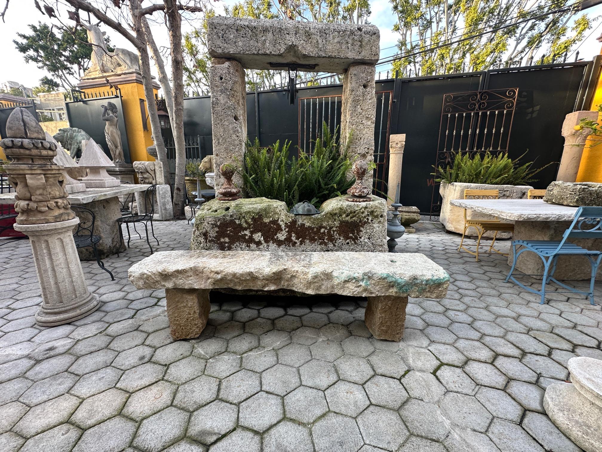 18th Century and Earlier Hand Carved Stone Rustic Park Garden Bench Seat Antique Indoor Outdoor Landscape