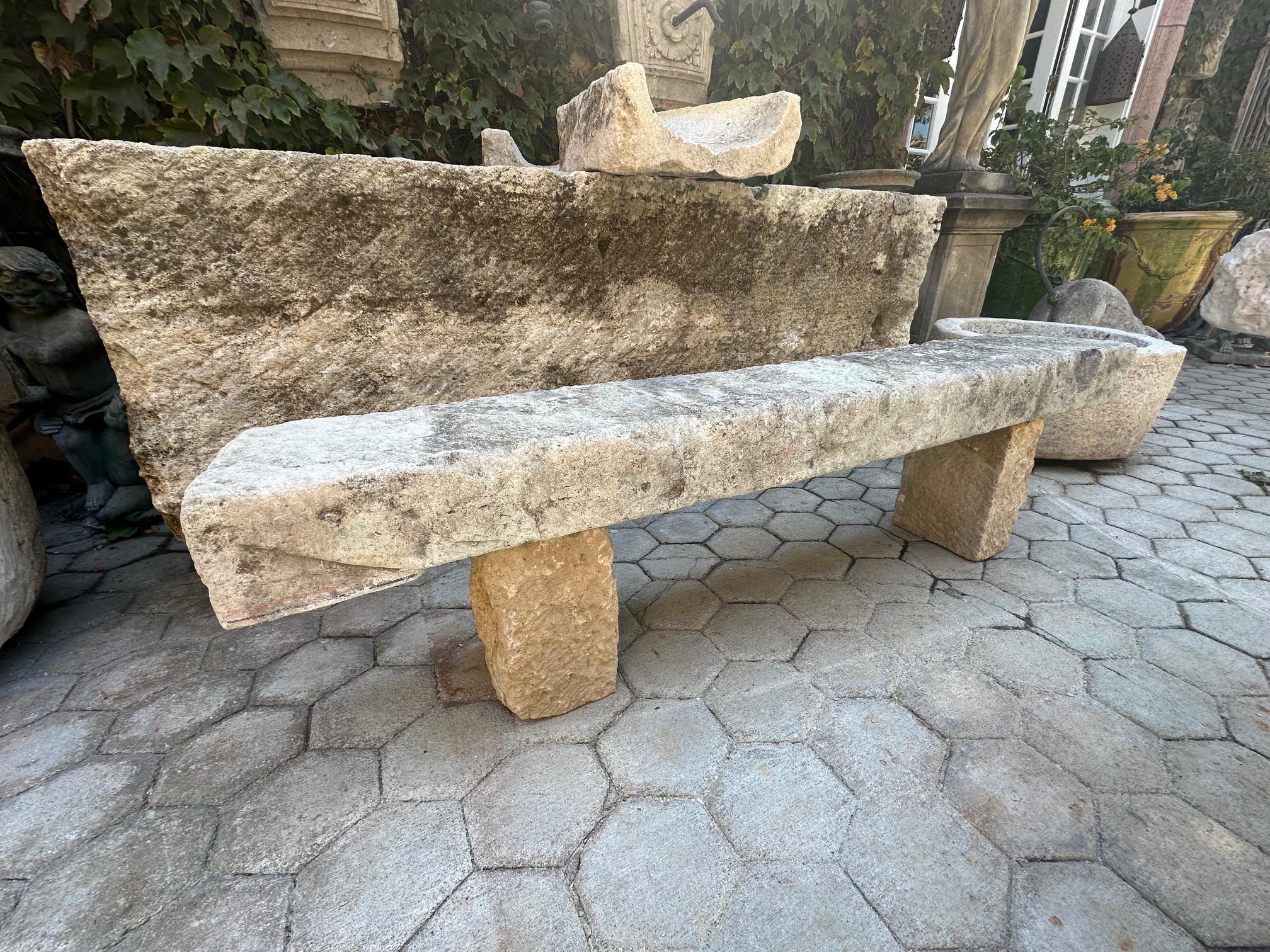 Hand Carved Stone Rustic Park Garden Bench Seat Antique Indoor Outdoor Landscape 1