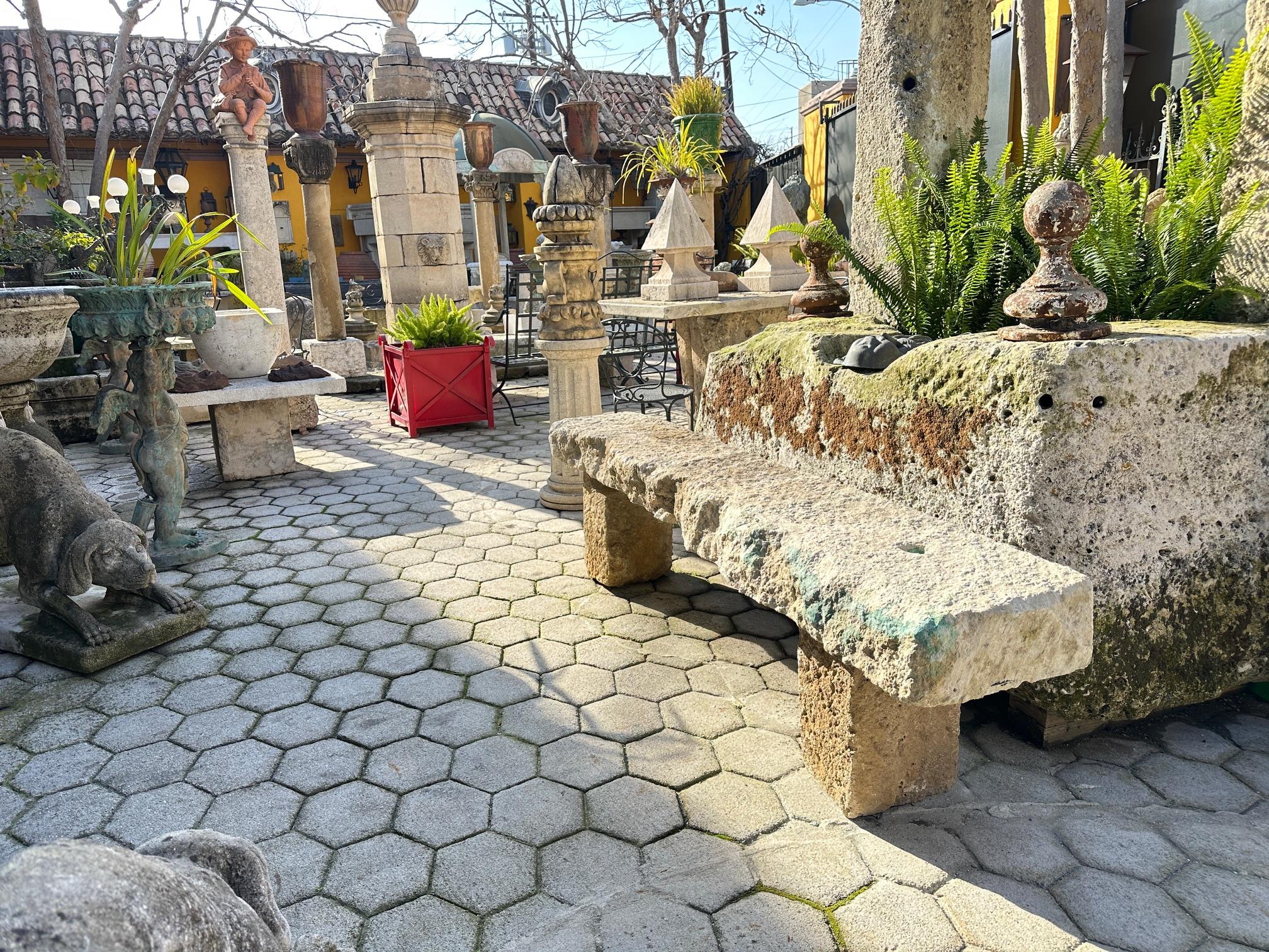 Hand Carved Stone Rustic Park Garden Bench Seat Antique Indoor Outdoor Landscape 1
