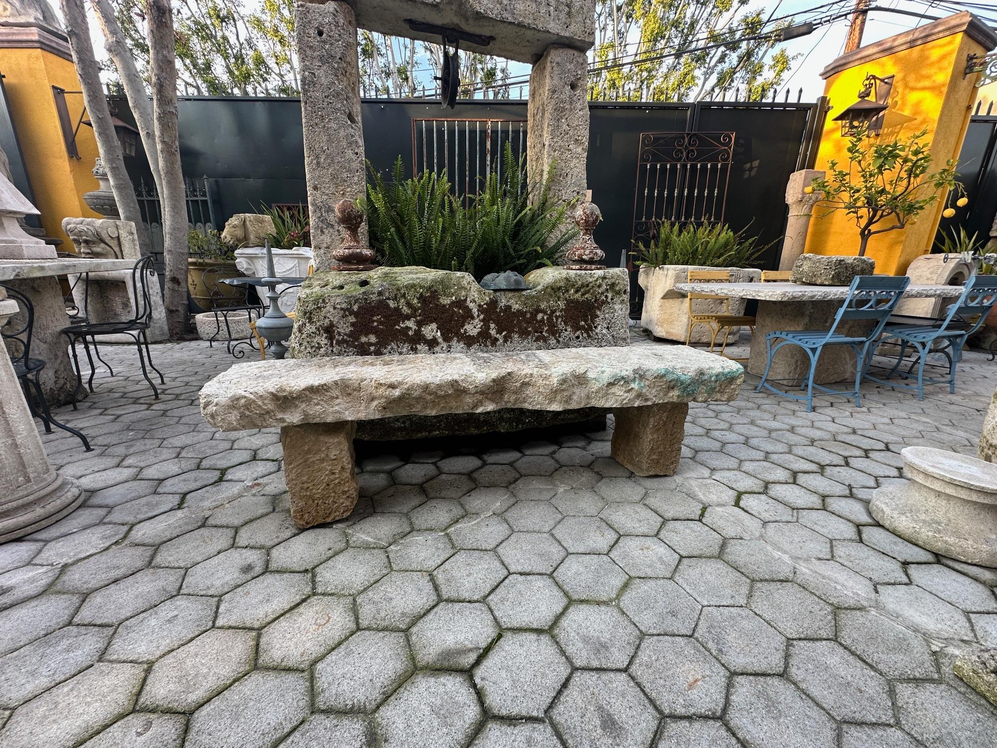 Hand Carved Stone Rustic Park Garden Bench Seat Antique Indoor Outdoor Landscape 2