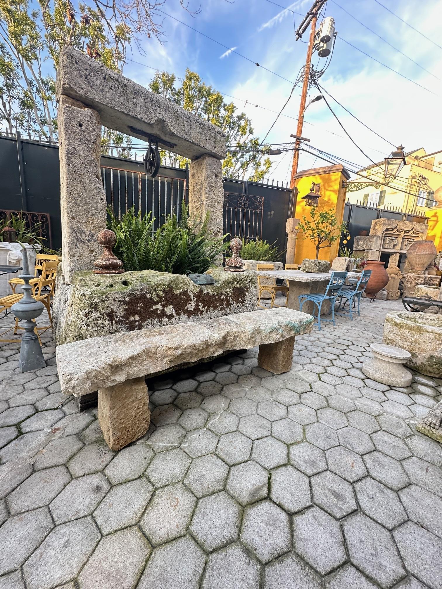 Hand Carved Stone Rustic Park Garden Bench Seat Antique Indoor Outdoor Landscape 4