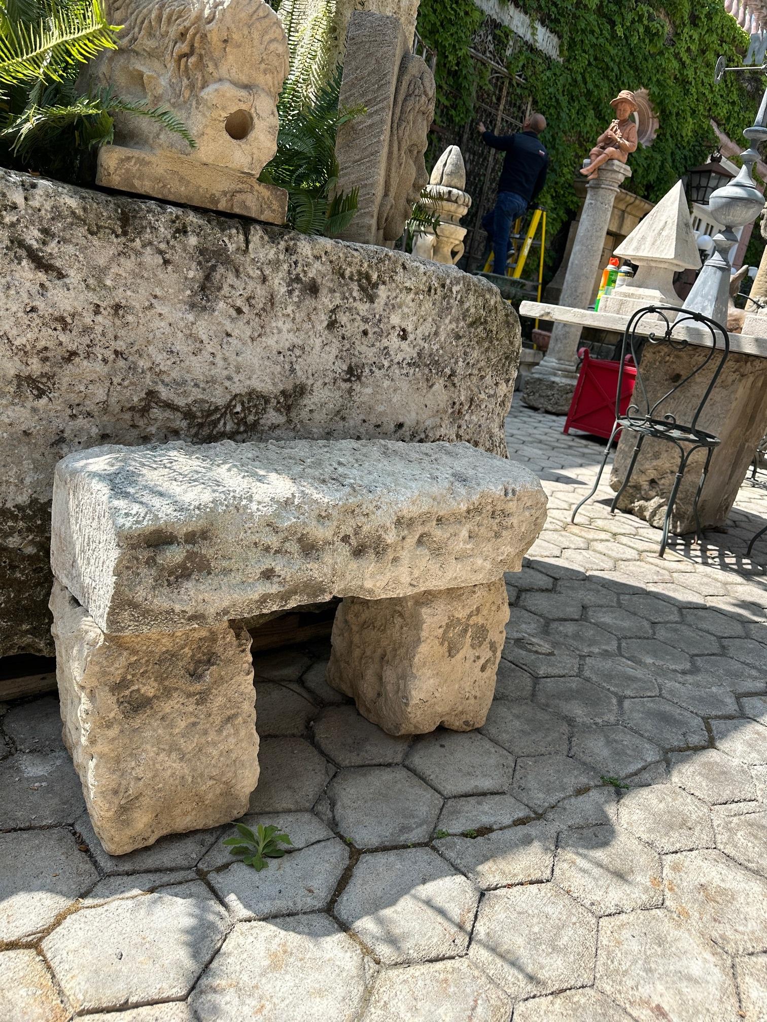 Hand Carved Stone Rustic Park Garden Bench Seat Decorative Element Farm Winery For Sale 11
