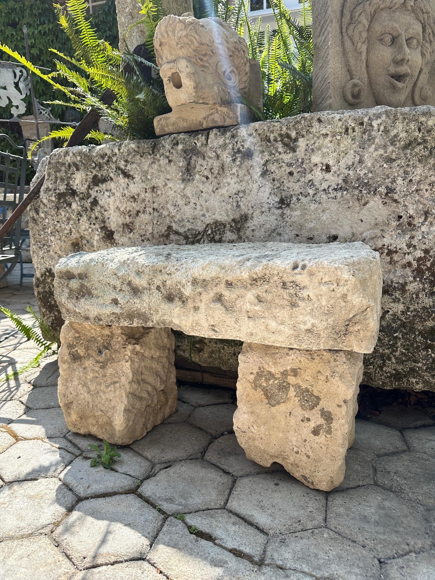 Hand Carved Stone Rustic Park Garden Bench Seat Decorative Element Farm Winery For Sale 4