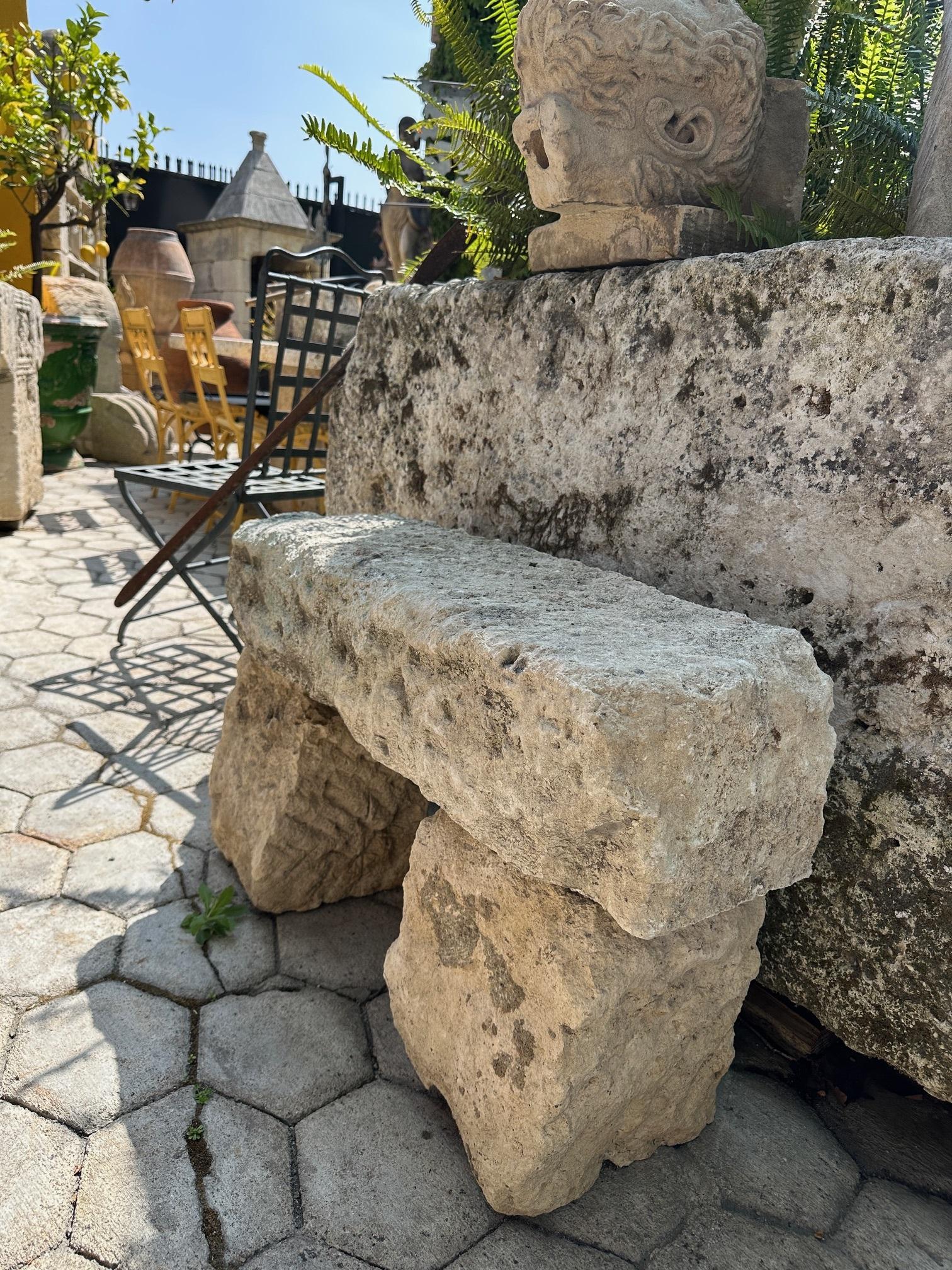 Hand Carved Stone Rustic Park Garden Bench Seat Decorative Element Farm Winery For Sale 12