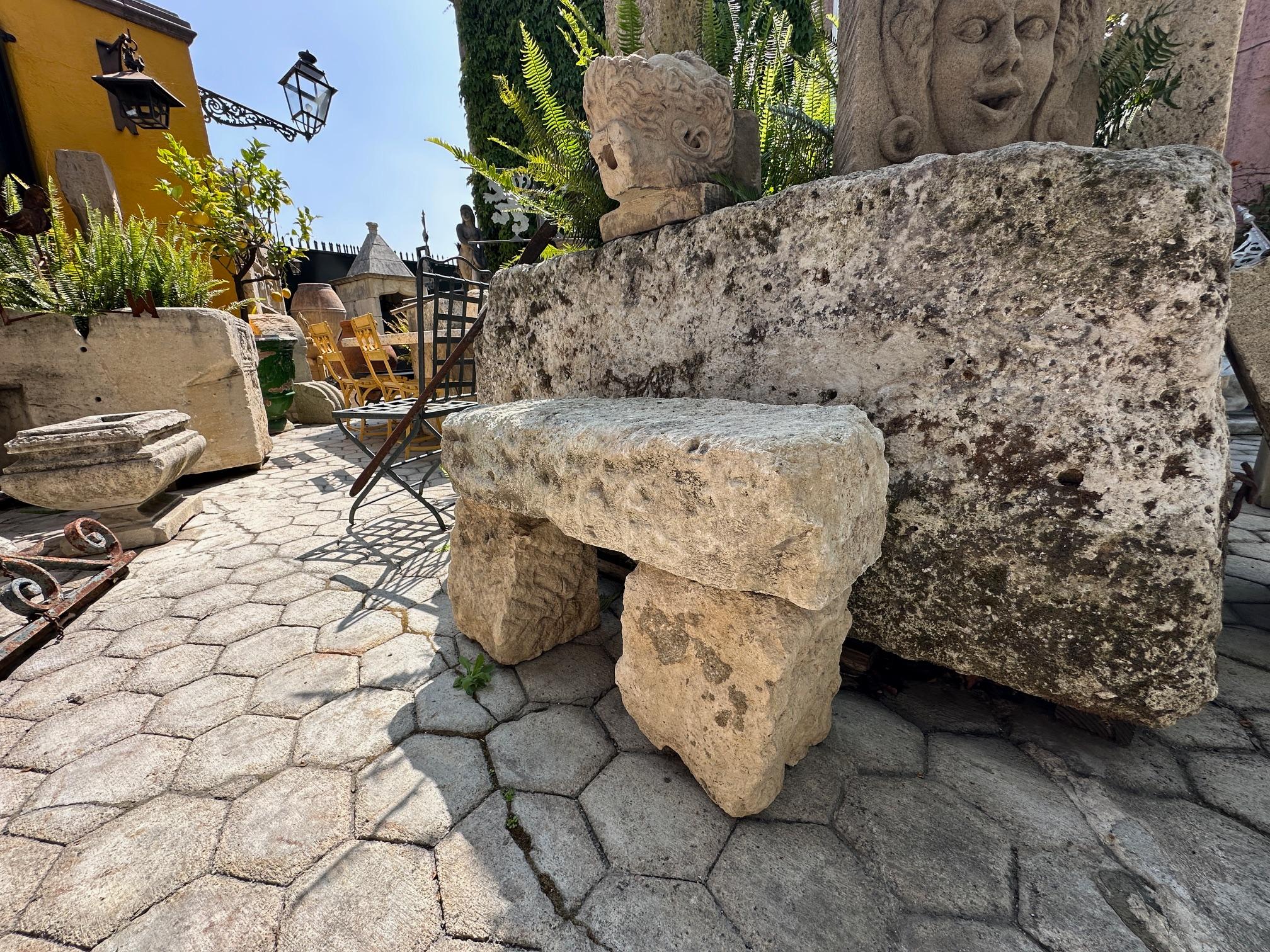 18th Century Hand Carved Stone Rustic Park Garden Bench Seat Decorative Element Farm Winery For Sale