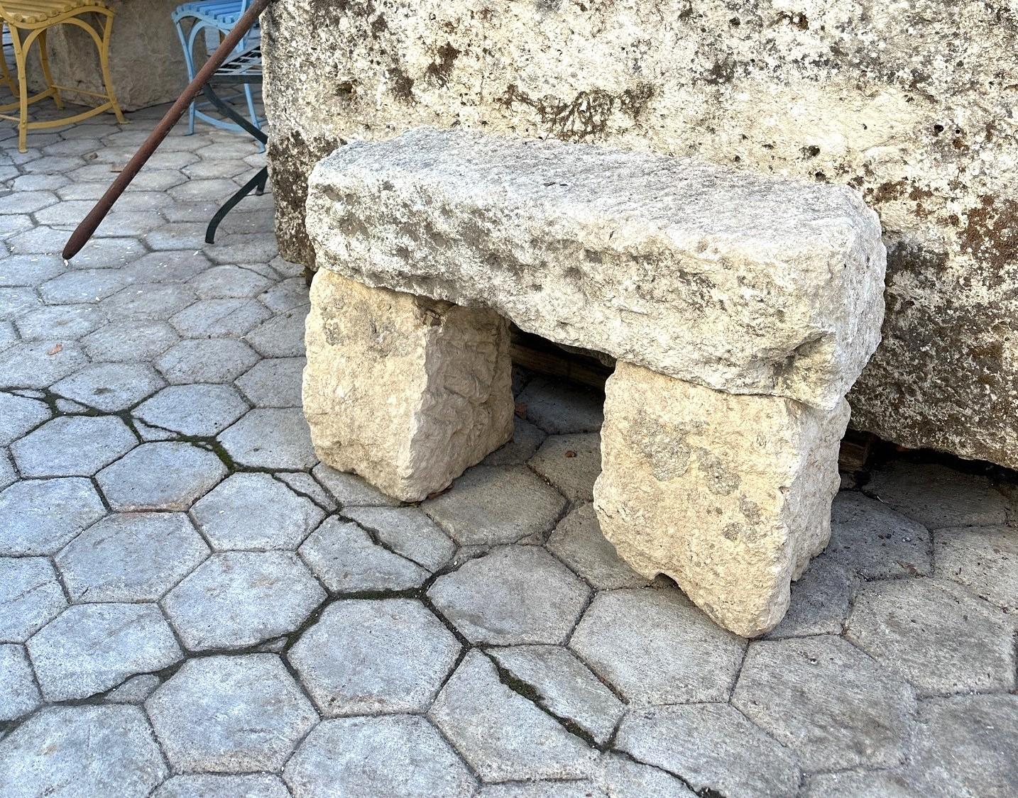 Hand Carved Stone Rustic Park Garden Bench Seat Decorative Element Farm Winery . Circa 1700’s Elements creating a Hand carved stone rustic Antique Bench for indoor outdoor landscape. Imposing and full of Charm 18th century hand carved and finished.