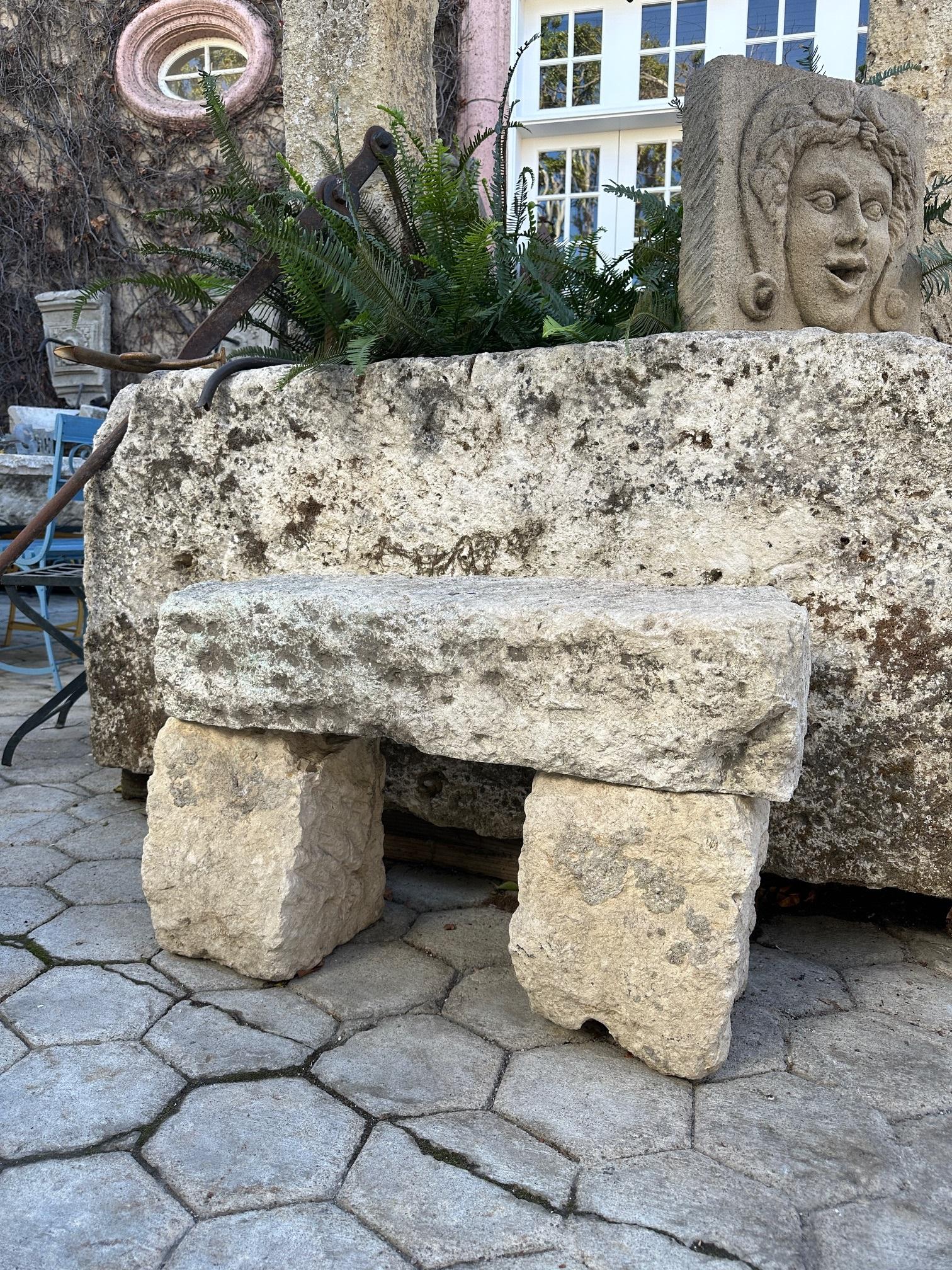 Hand Carved Stone Rustic Park Garden Bench Seat Decorative Element Farm Winery For Sale 3