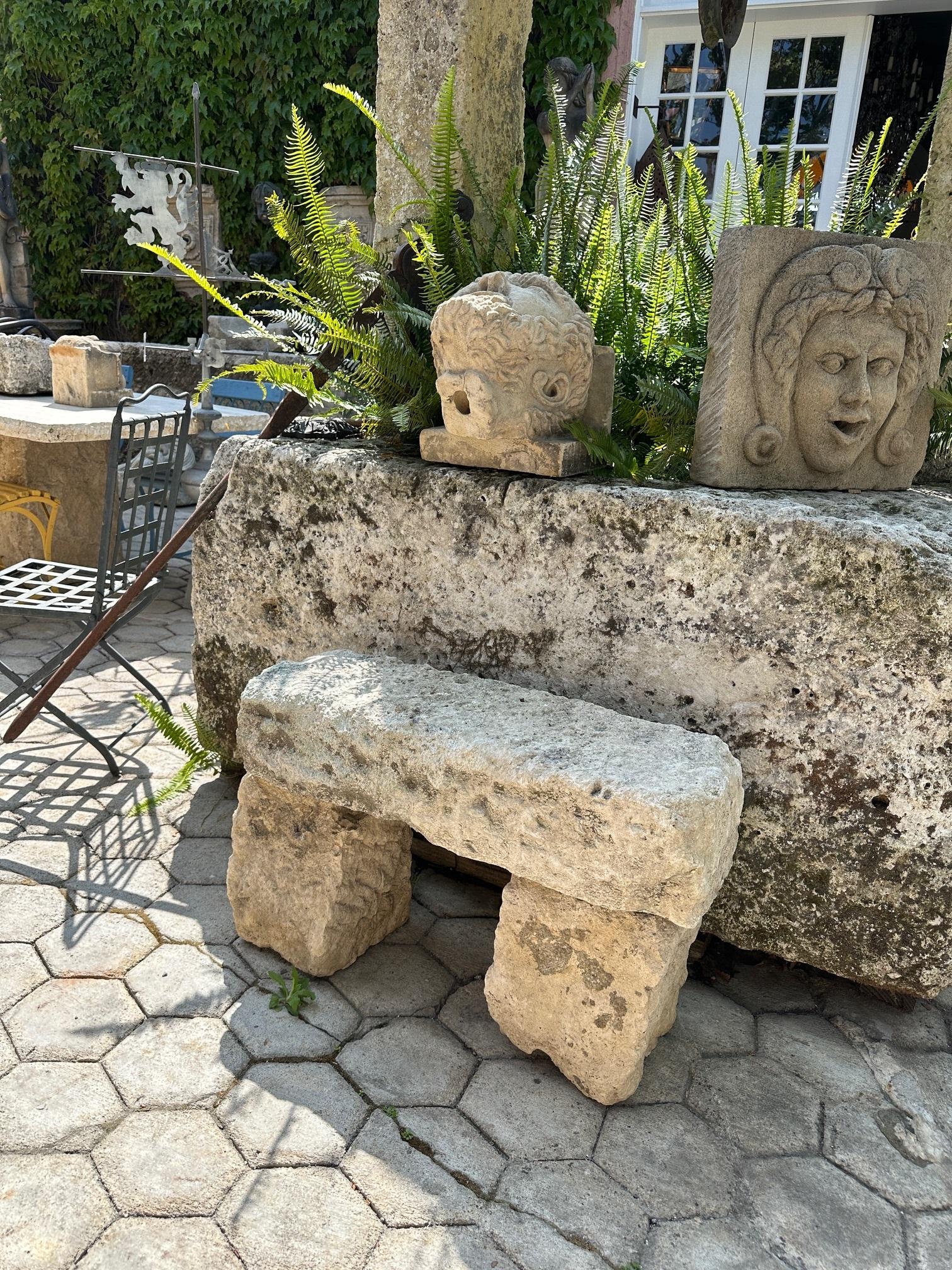 Hand Carved Stone Rustic Park Garden Bench Seat Decorative Element Farm Winery For Sale 8