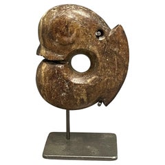 Hand Carved Stone Shrimp Sculpture On Metal Stand, China, Contemporary