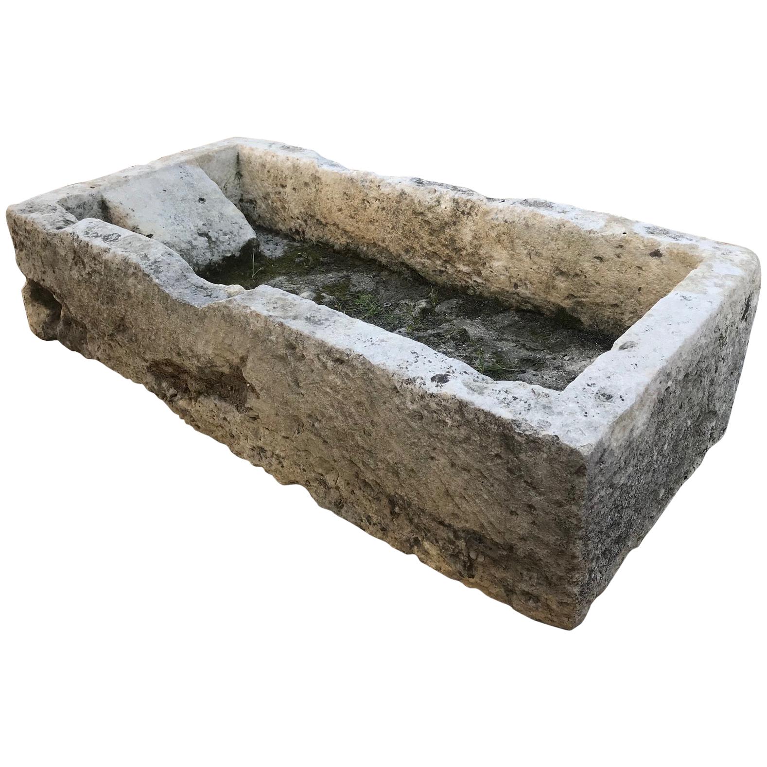 Hand Carved Stone Trough Fountain Basin Planter Container sink antique fire pit