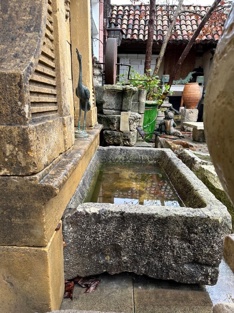 Hand Carved Stone Trough Fountain Basin Tub Planter Firepit Container Antique LA For Sale 4