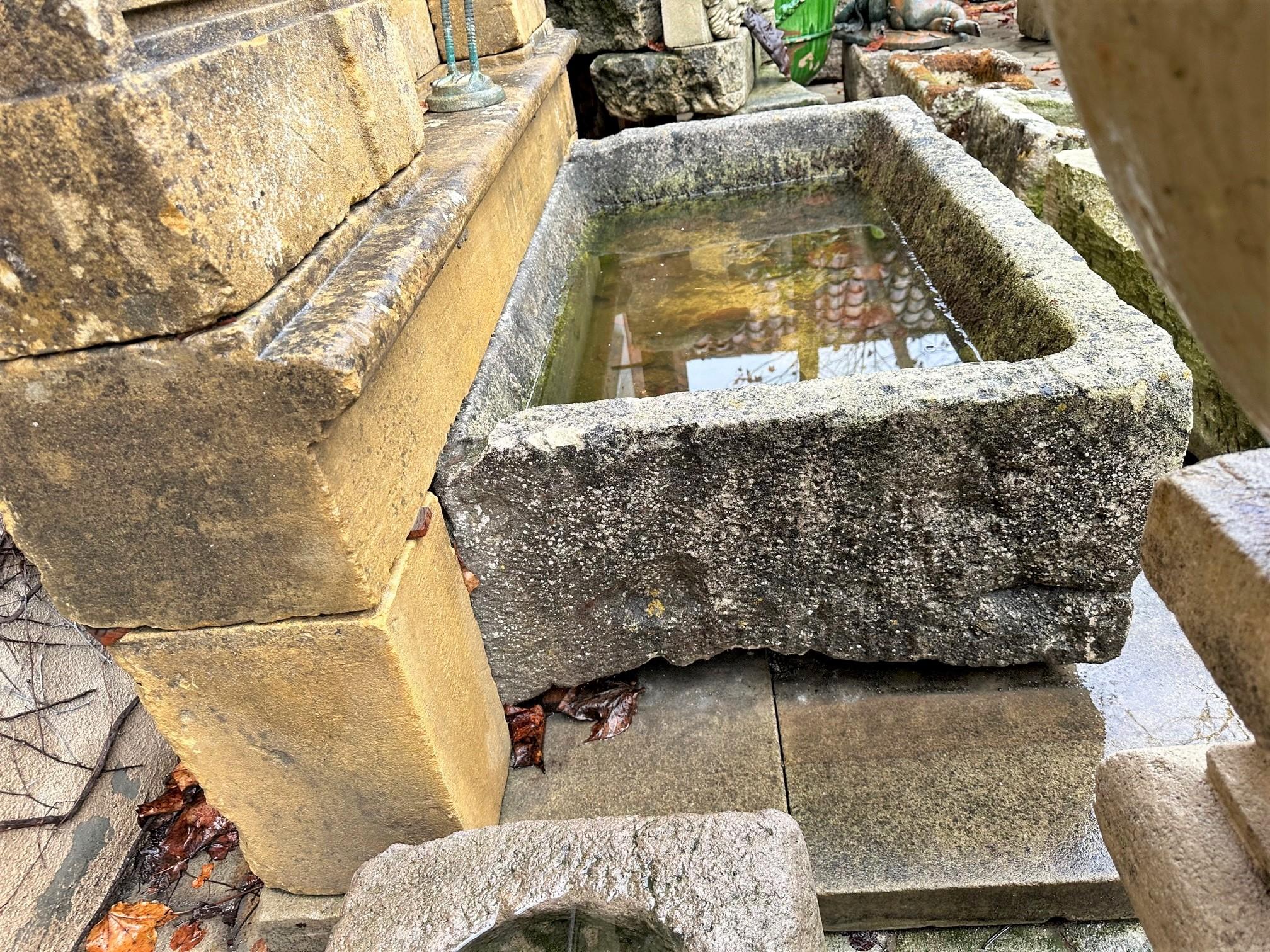 Hand Carved Stone Trough Fountain Basin Tub Planter Firepit Container Antique LA For Sale 5