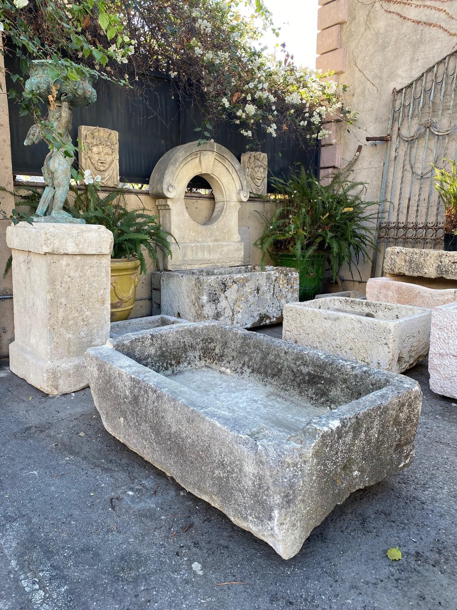 French Hand Carved Stone Trough Fountain Basin Tub Planter Firepit Container Antique LA For Sale