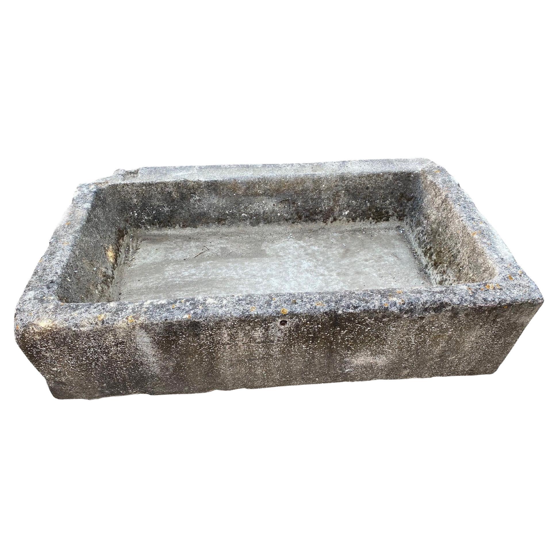 Handgeschnitzter Stein Trough Fountain Basin Tub Pflanzgefäß Kaminbesteck Behälter Antik LA
