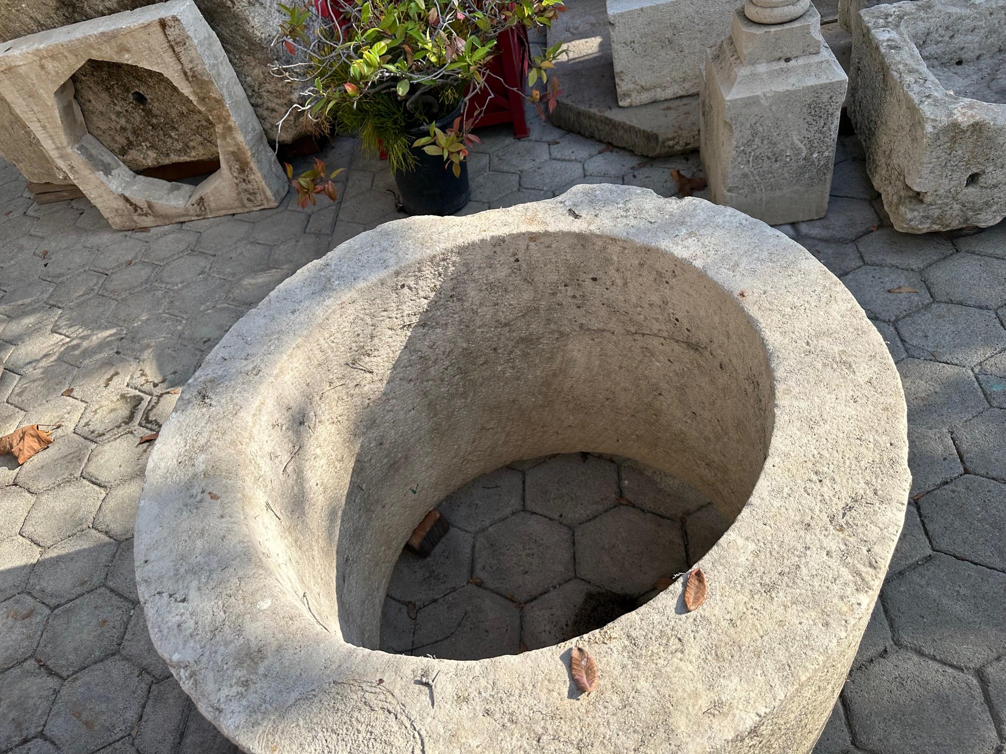 Hand Carved Stone Wellhead center Fountain Rustic Vessel Basin Antique Firepit  For Sale 9