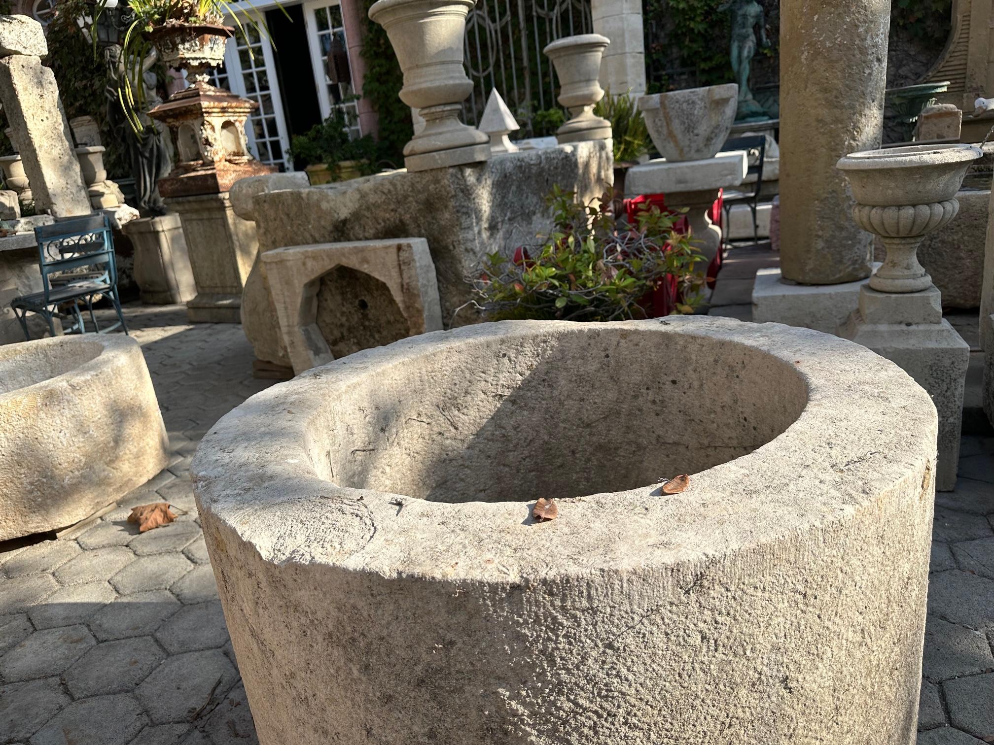 Hand Carved Stone Wellhead center Fountain Rustic Vessel Basin Antique Firepit  For Sale 10
