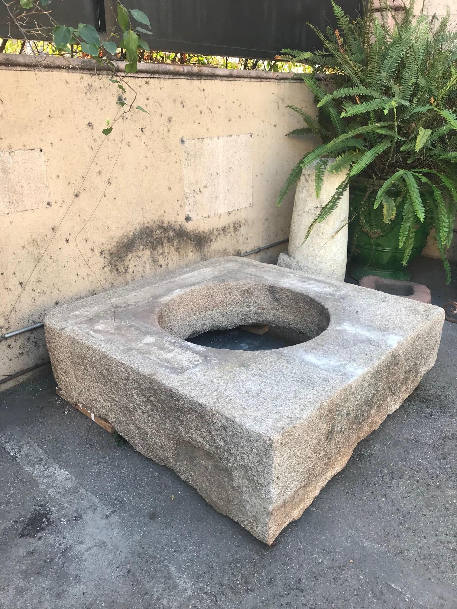 Hand Carved Stone Wellhead Center or Wall Mount Fountain Basin Antique Fire Pit  For Sale 6