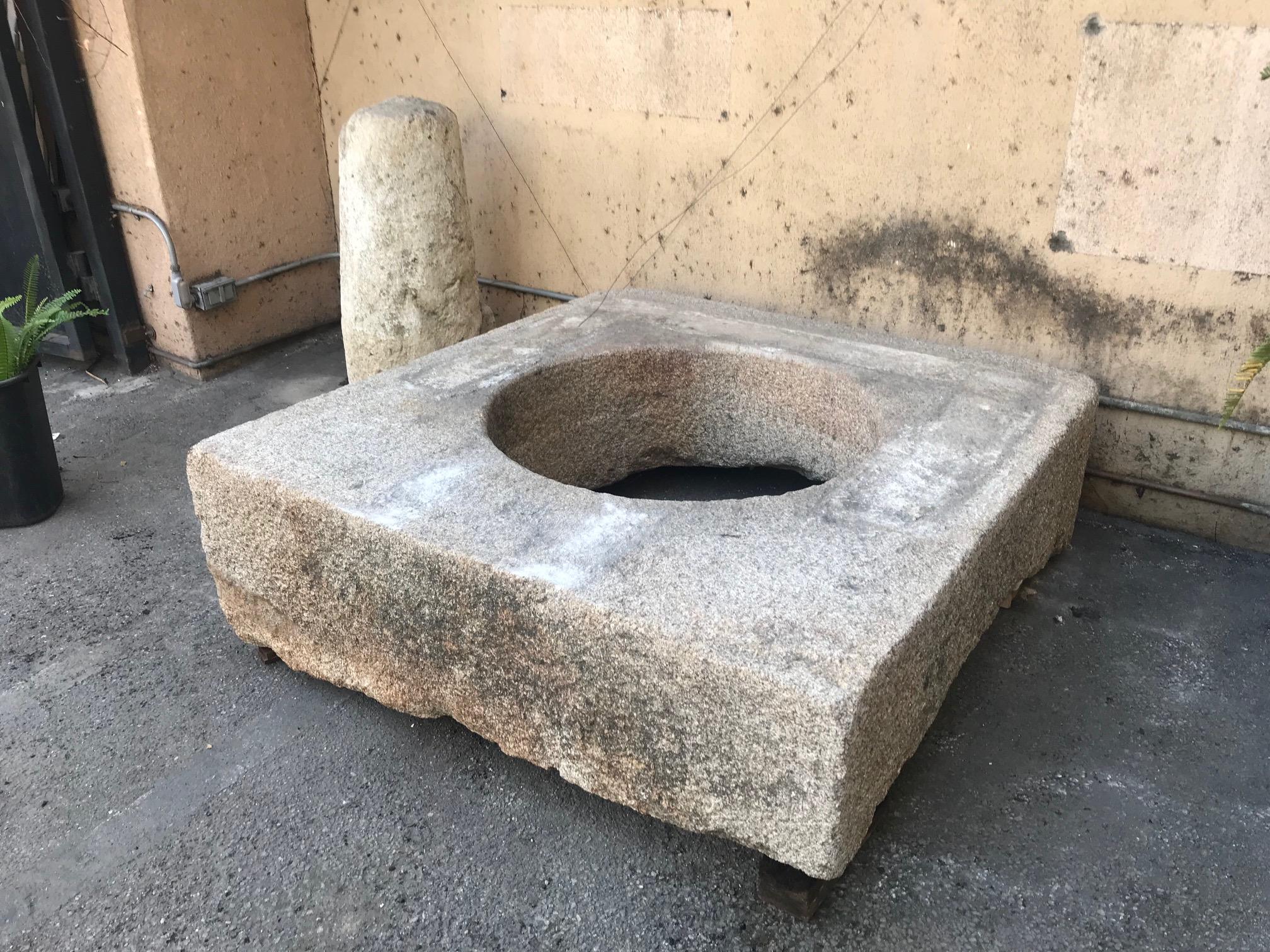 Hand Carved Stone Wellhead Center or Wall Mount Fountain Basin Antique Fire Pit  For Sale 8