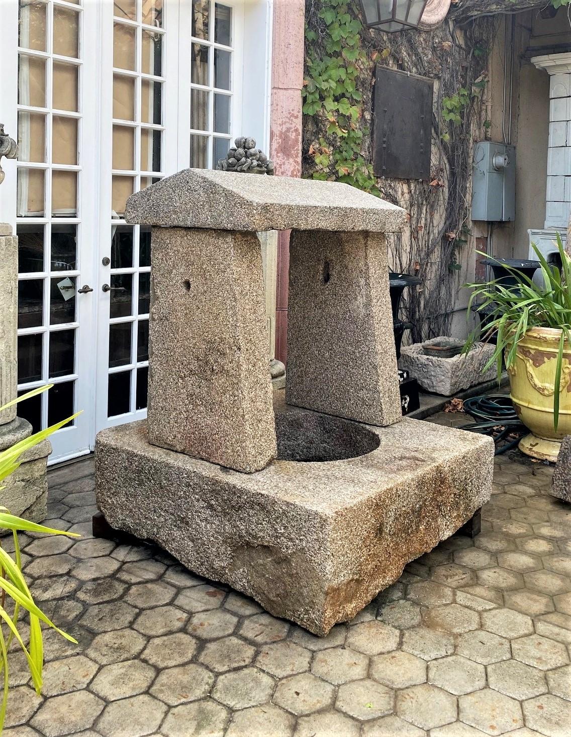 Hand Carved Stone Wellhead Center or Wall Mount Fountain Basin Antique Fire Pit  In Good Condition For Sale In West Hollywood, CA