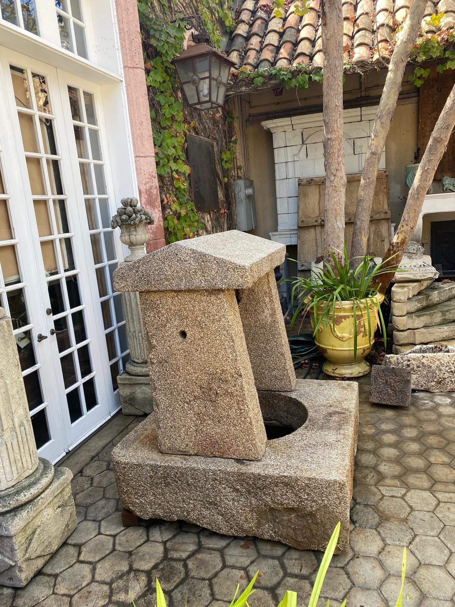 Hand Carved Stone Wellhead Center or Wall Mount Fountain Basin Antique Fire Pit  For Sale 1