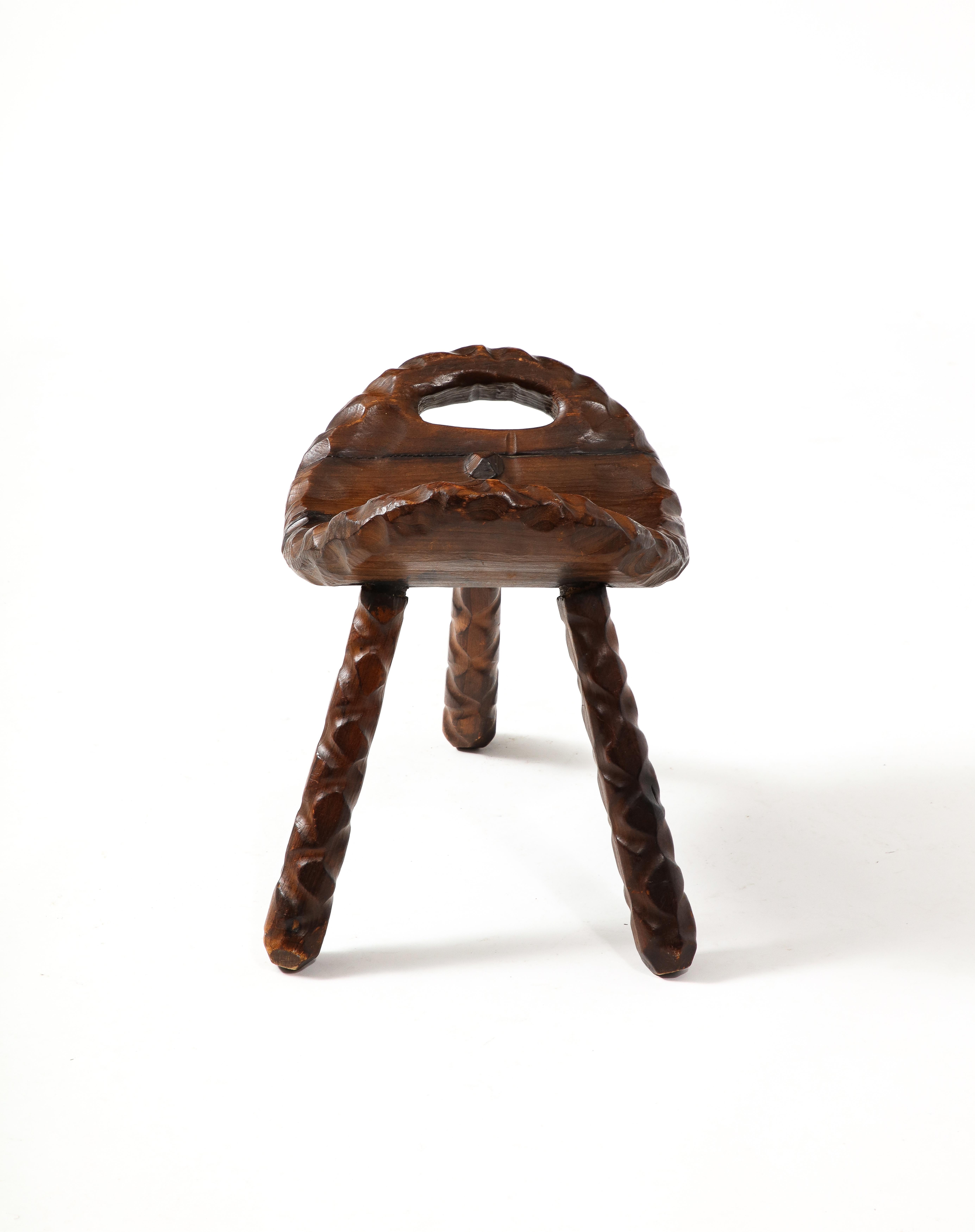 Hand Carved Stool, France 1950's For Sale 3
