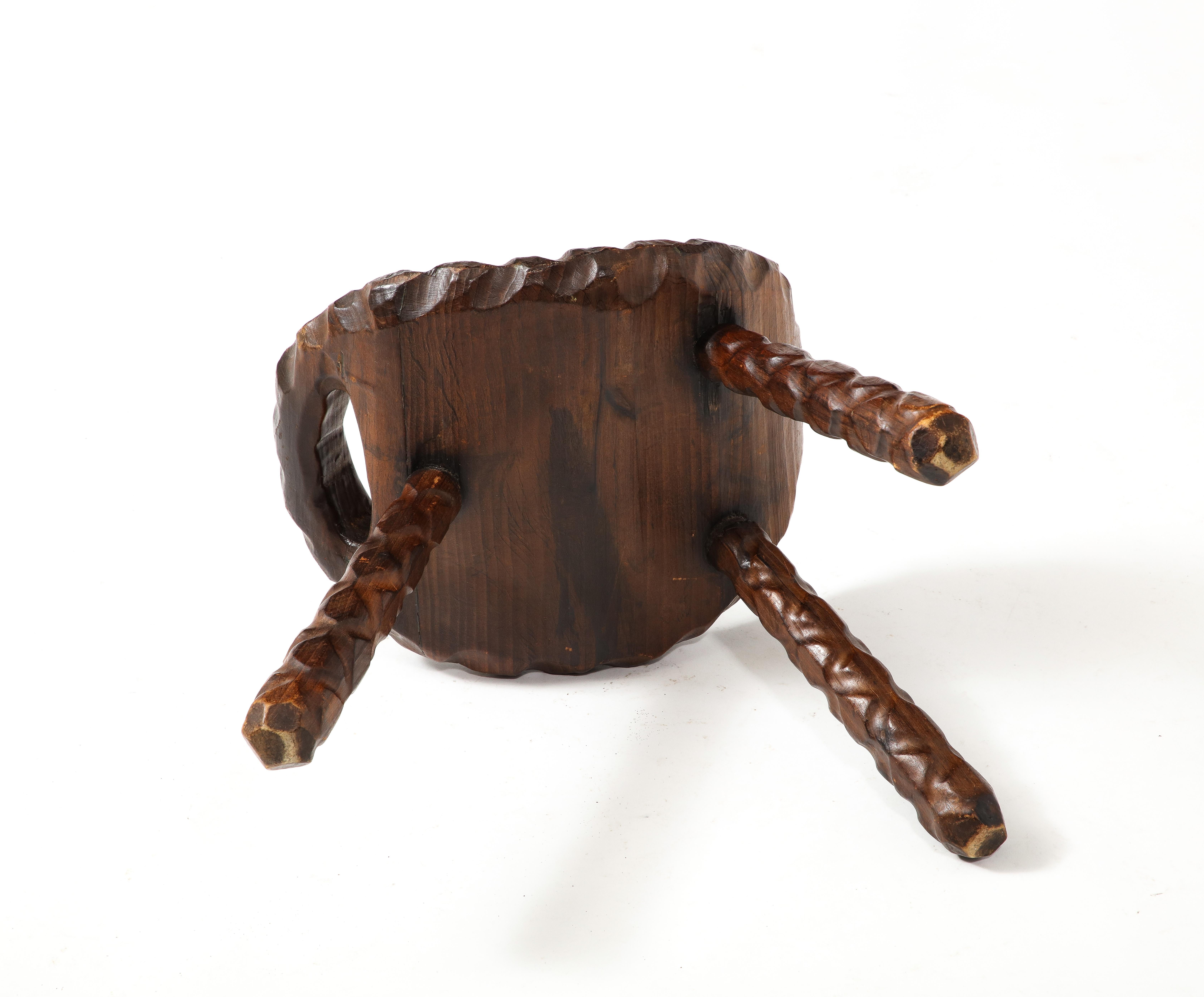 Hand Carved Stool, France 1950's For Sale 6