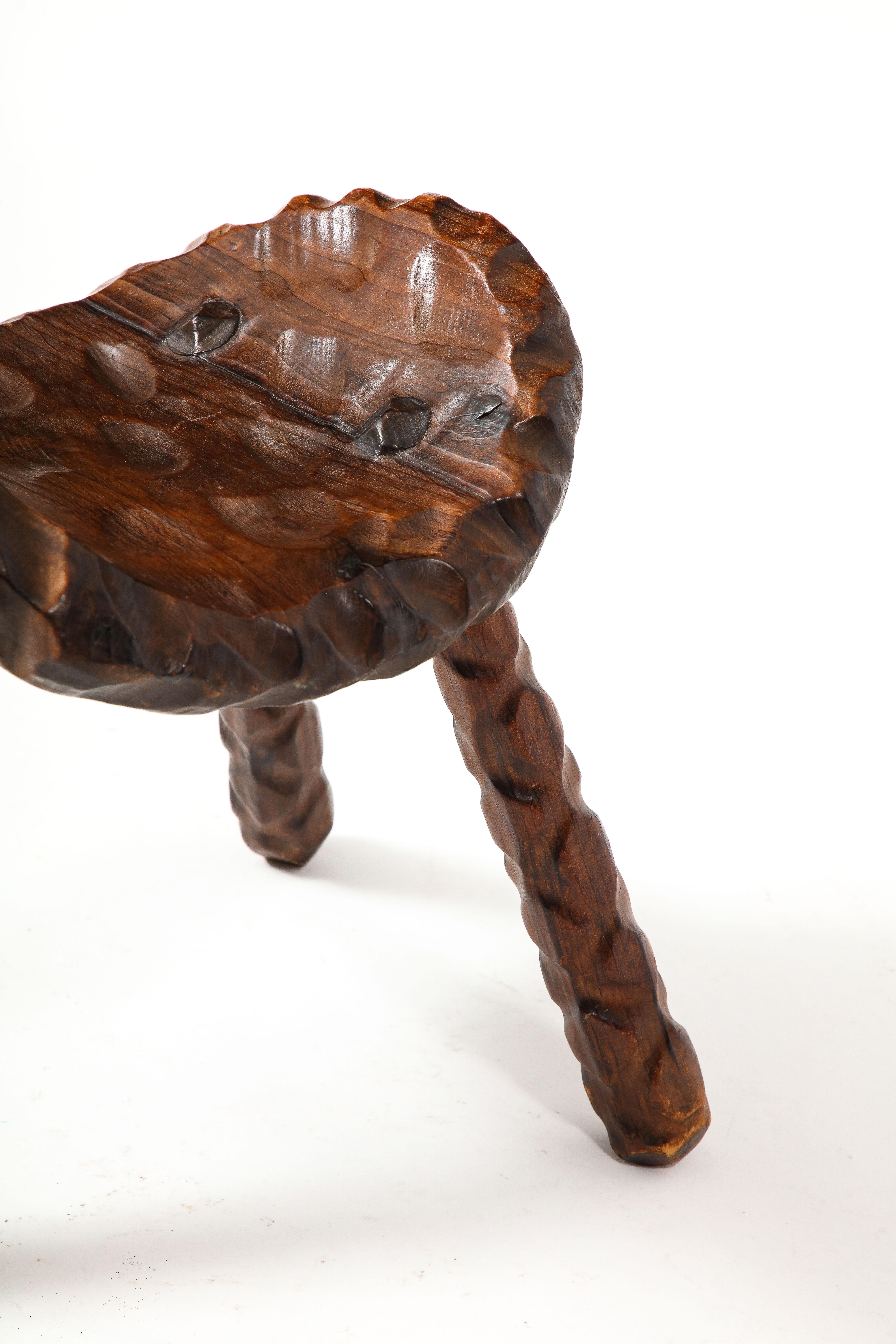 Hand Carved Stool, France 1950's For Sale 8